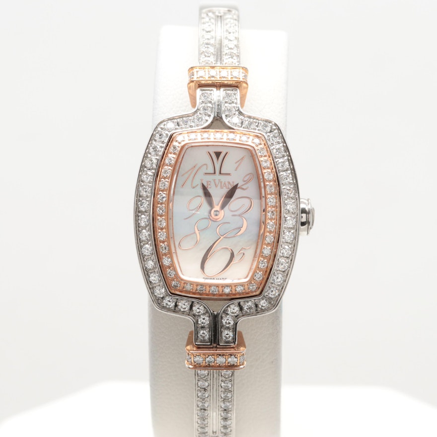 Le Vian Zela 35 1.47 CTW Diamond and Mother of Pearl Dial Wristwatch