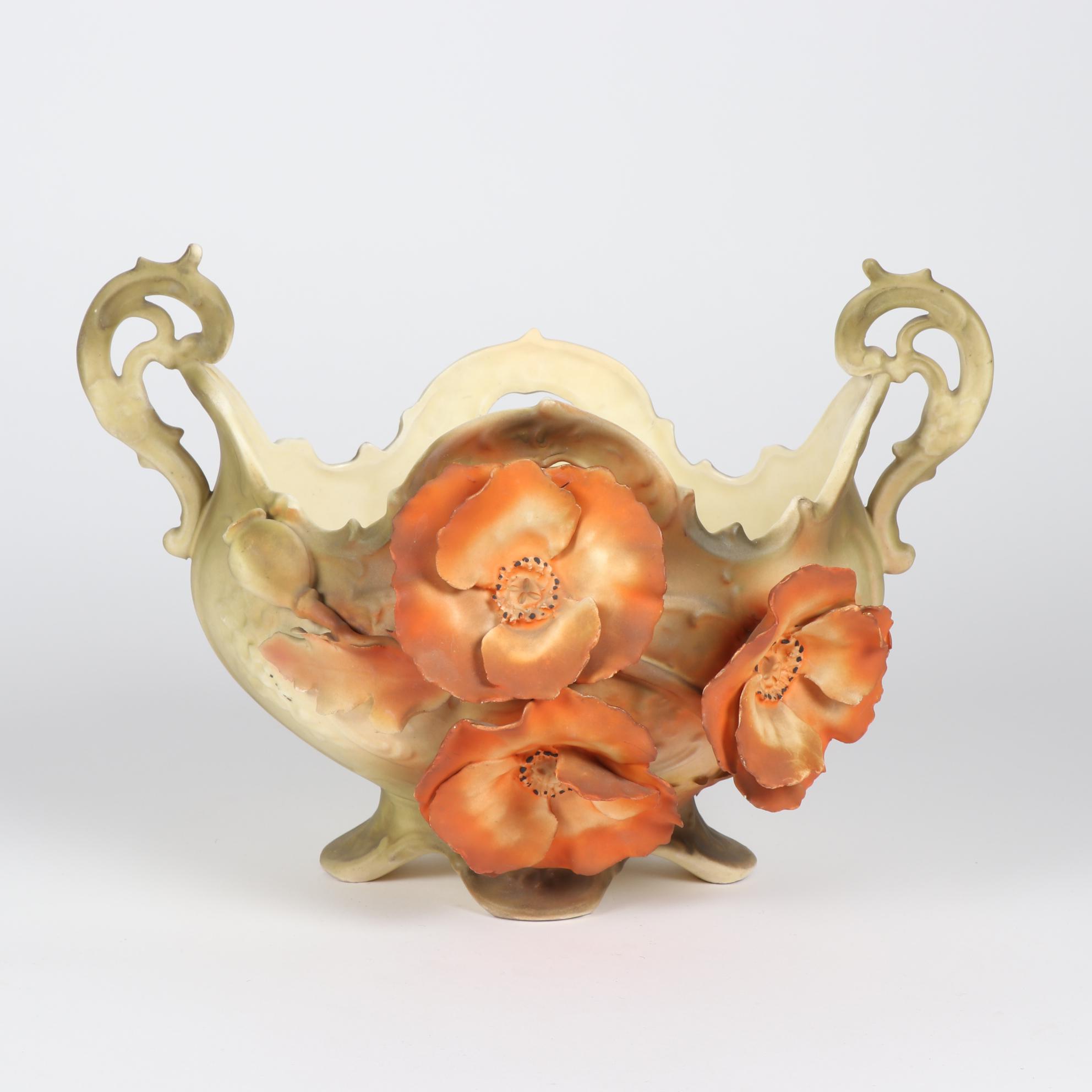 Royal Dux Art Nouveau Poppy Console Bowl, Early 20th Century