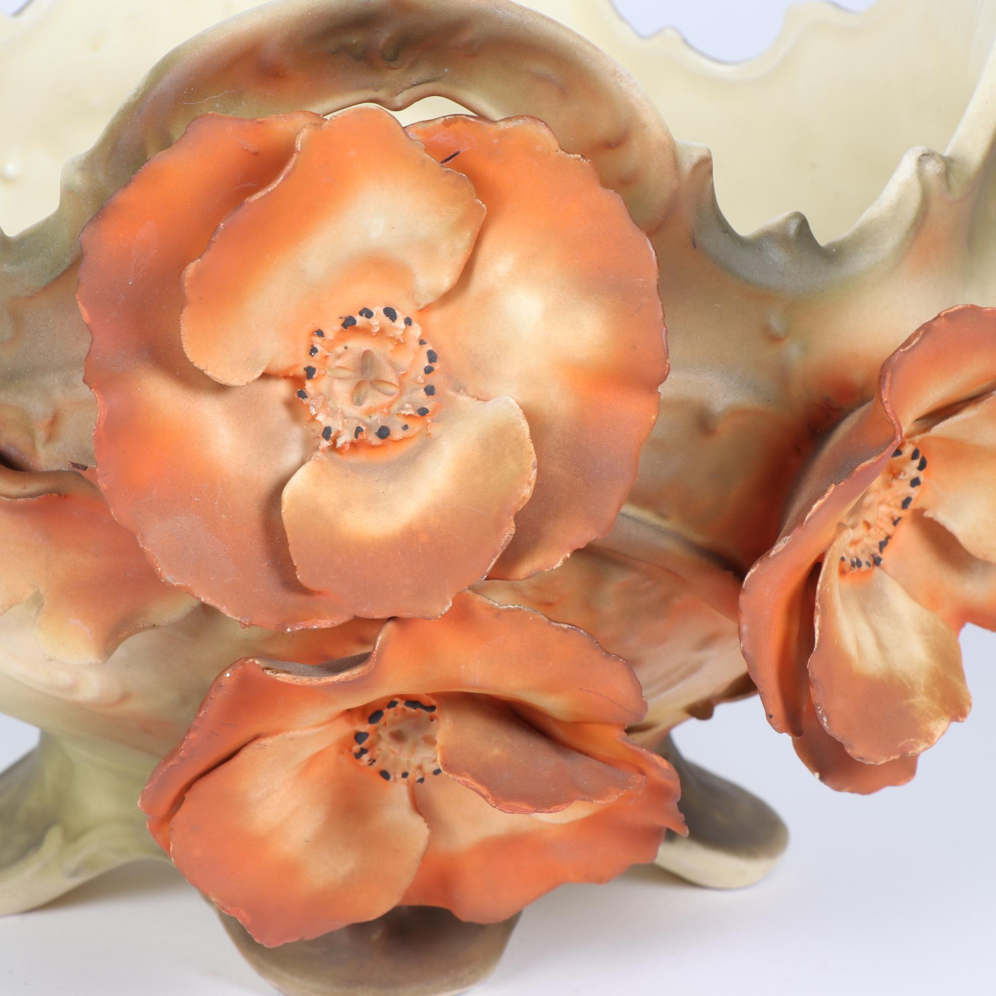 Royal Dux Art Nouveau Poppy Console Bowl, Early 20th Century