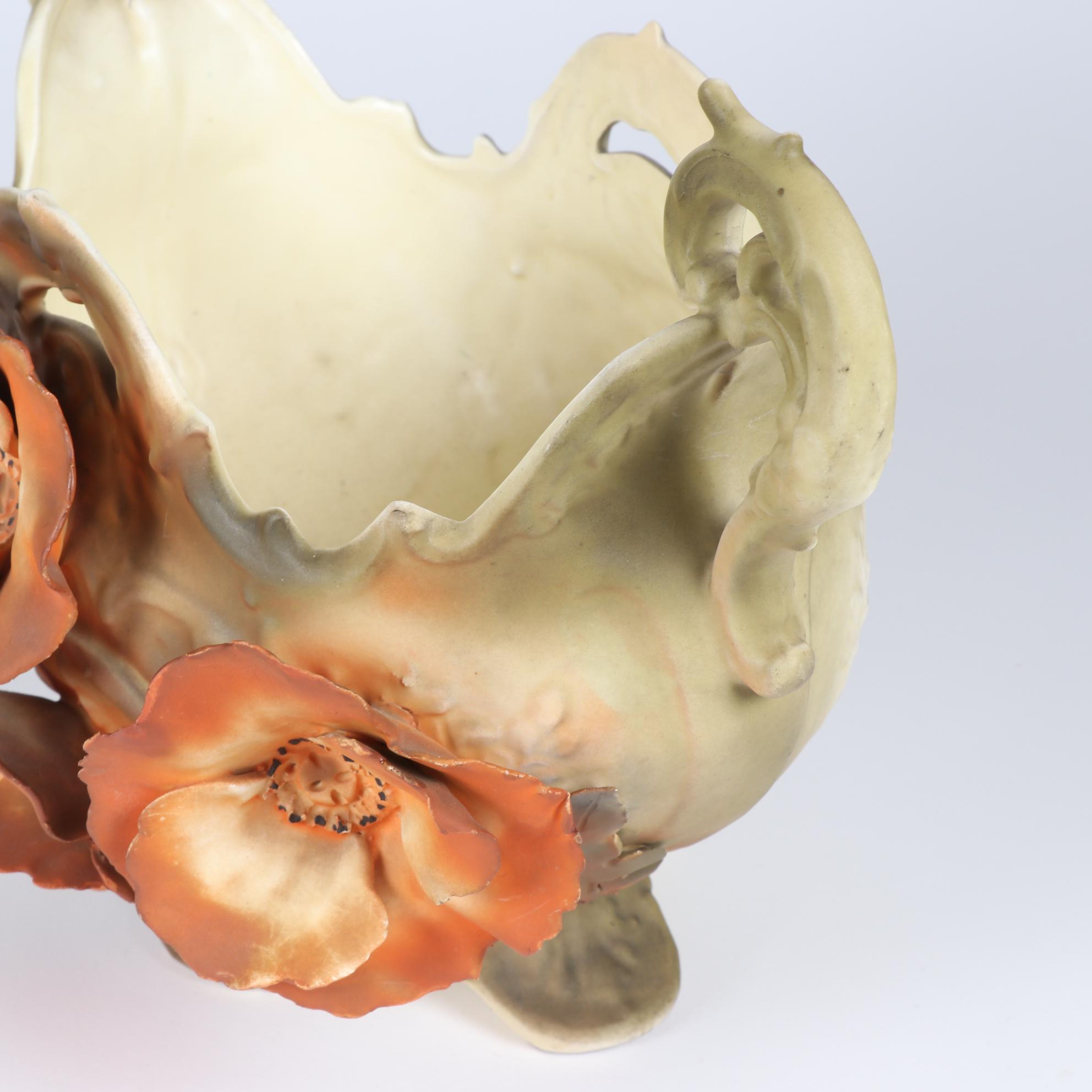 Royal Dux Art Nouveau Poppy Console Bowl, Early 20th Century