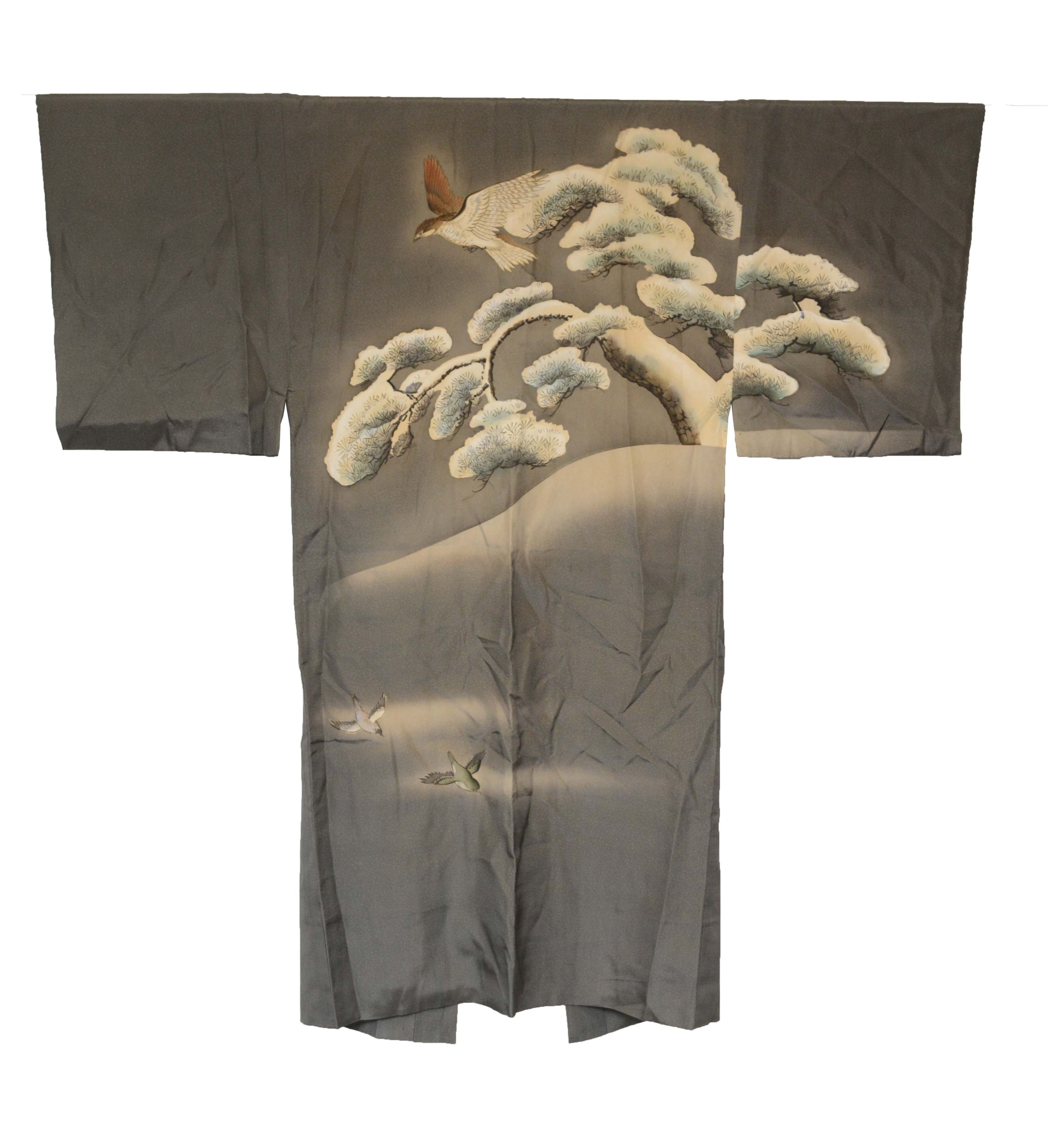 Men's Circa 1900s Antique Handwoven Silk Nagajuban Under Kimono