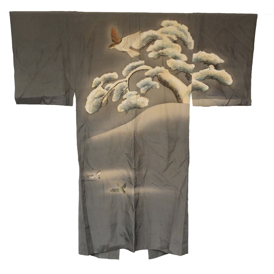 Men's Circa 1900s Antique Handwoven Silk Nagajuban Under Kimono