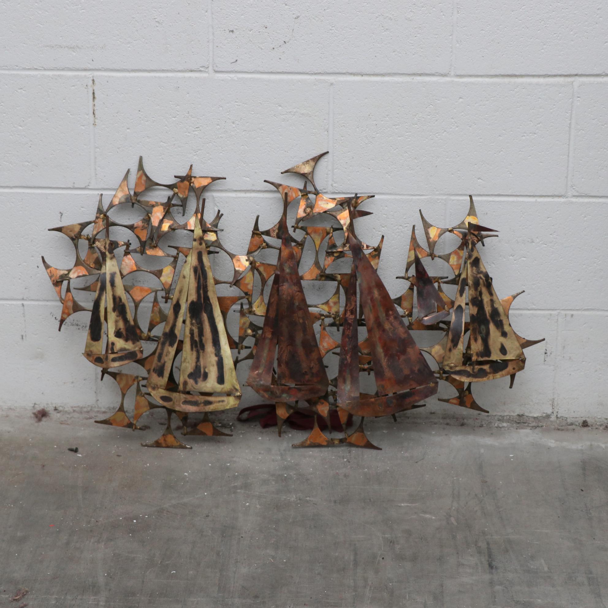 Mid Century Modern Curtis Jeré Style Metal Sailboat Wall Hanging