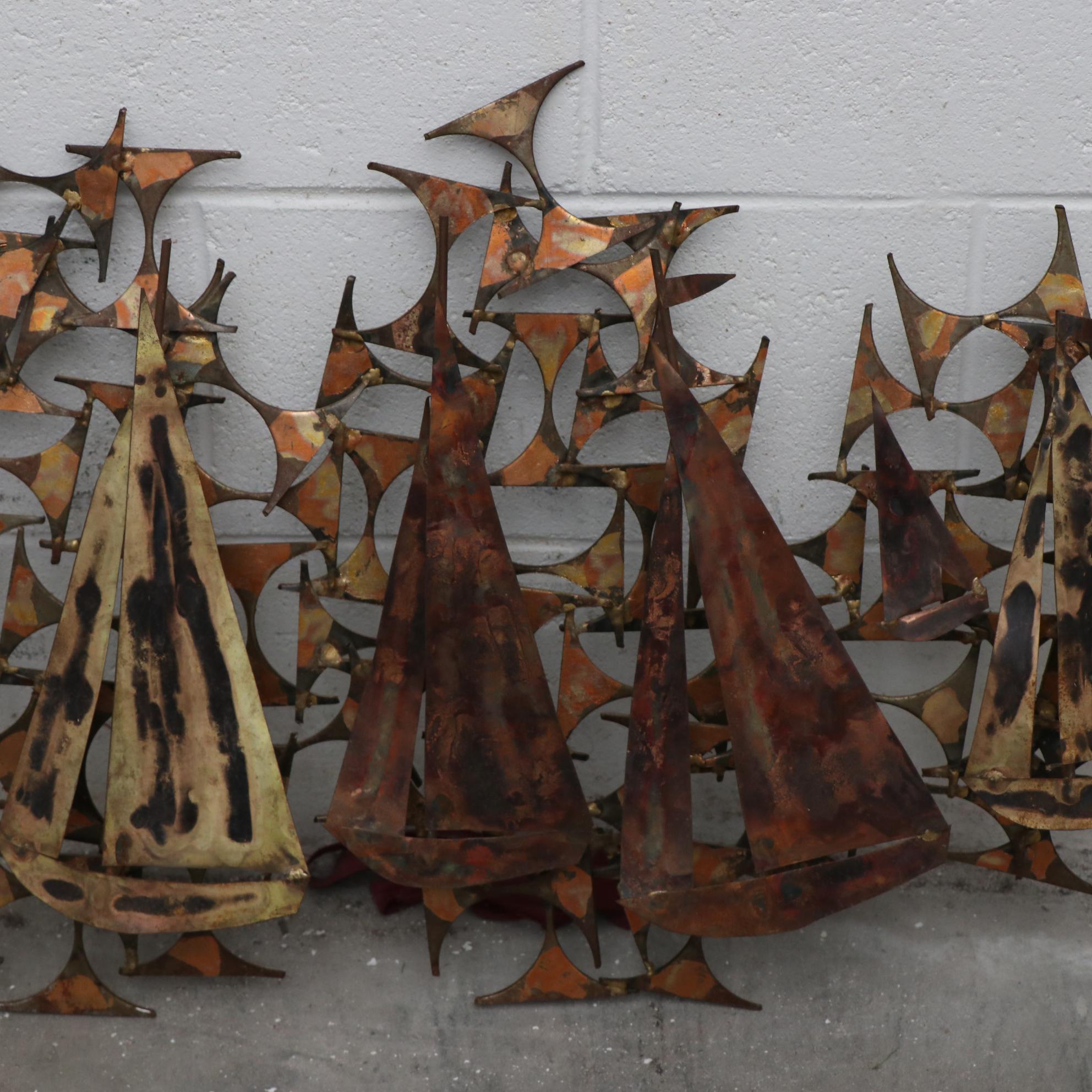 Mid Century Modern Curtis Jeré Style Metal Sailboat Wall Hanging