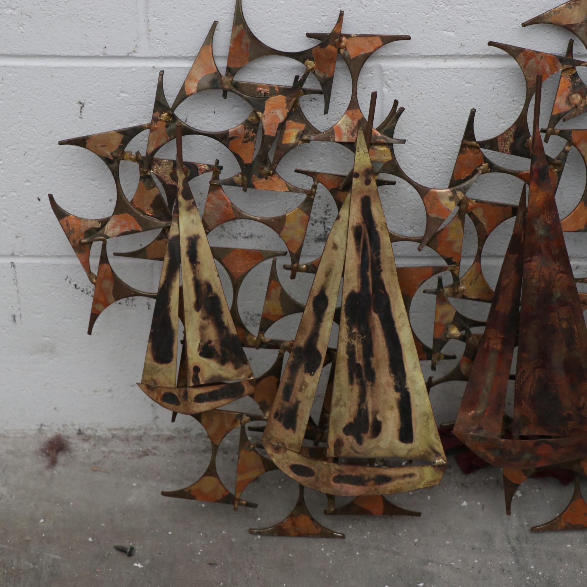 Mid Century Modern Curtis Jeré Style Metal Sailboat Wall Hanging