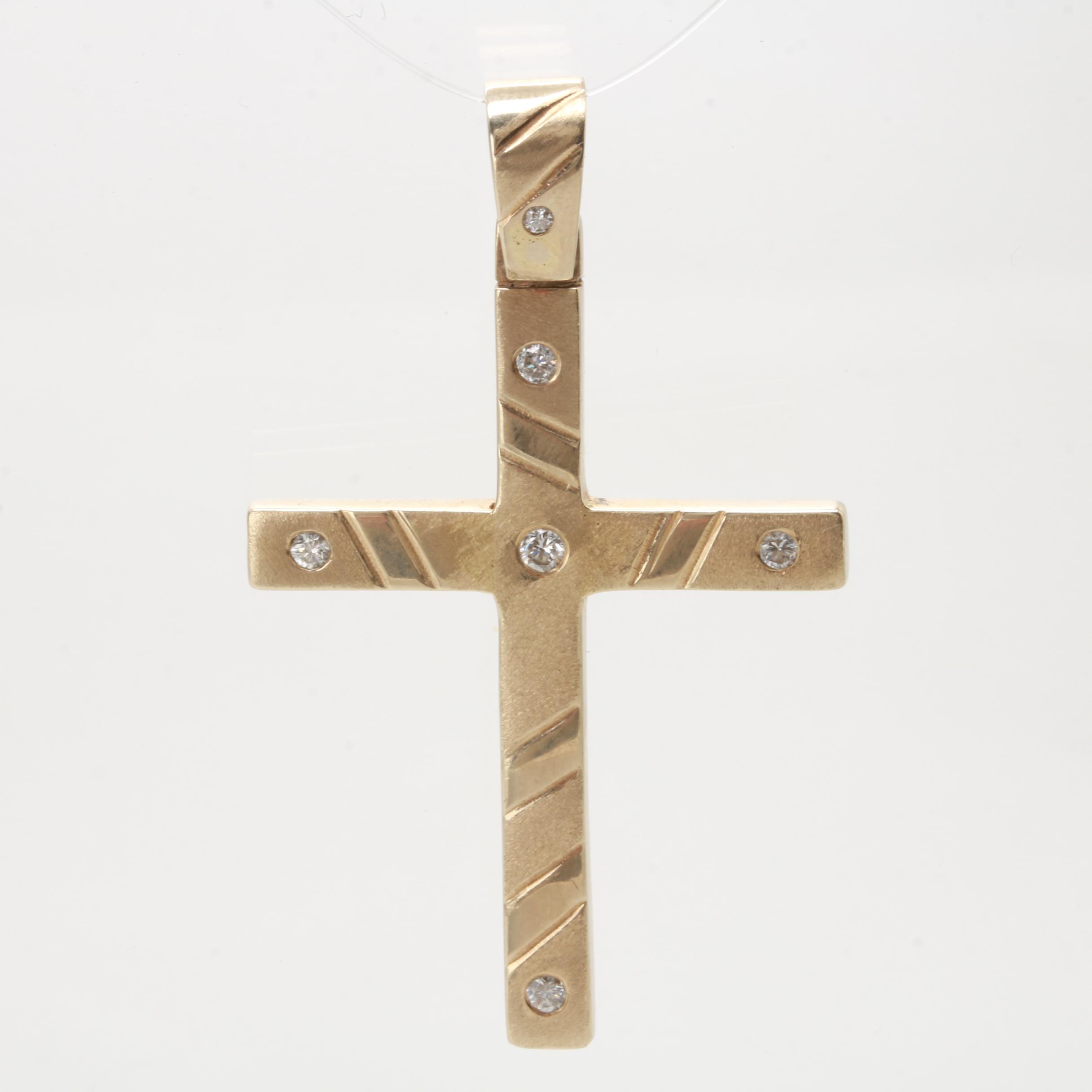 14K Yellow Gold Diamond Cross Pendant