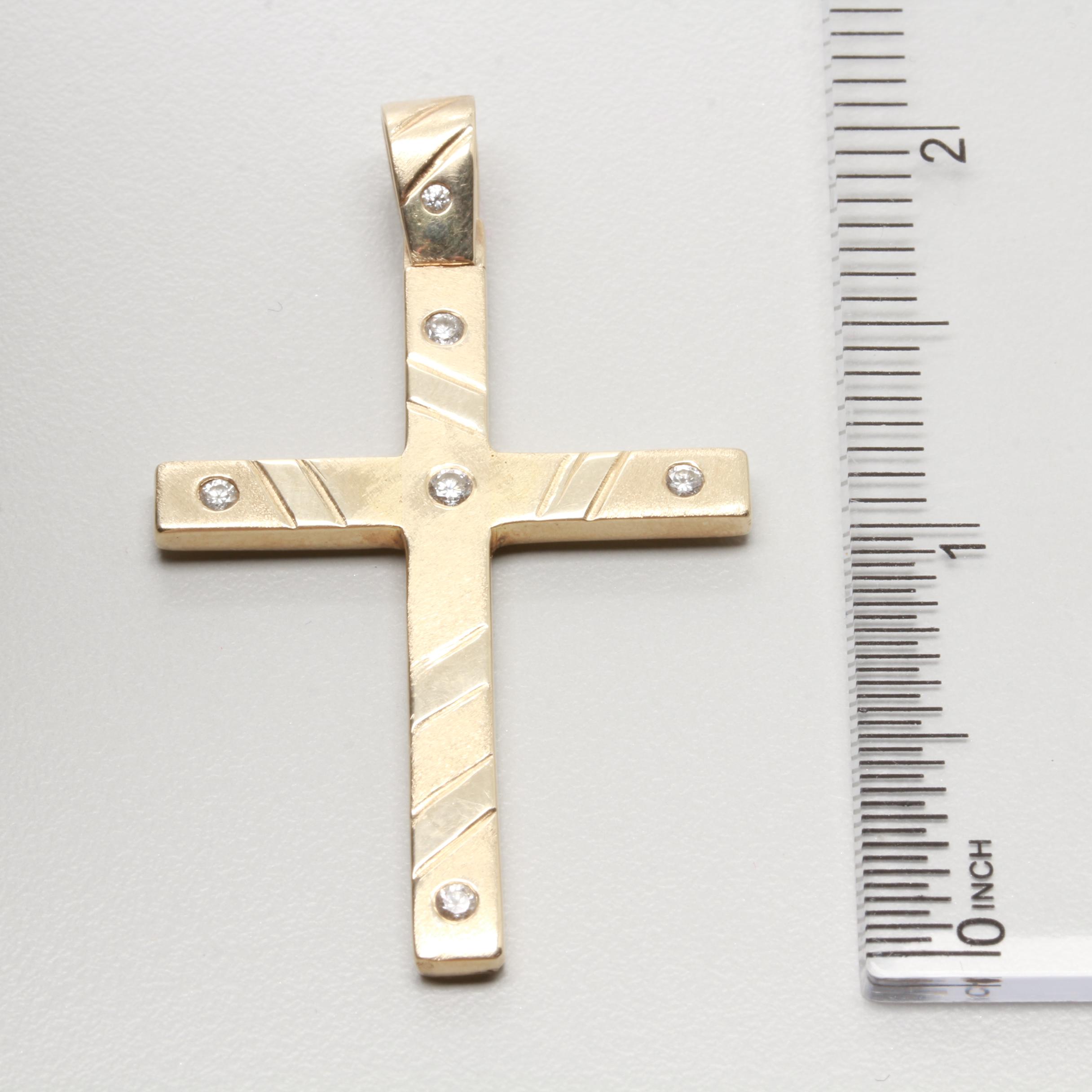 14K Yellow Gold Diamond Cross Pendant
