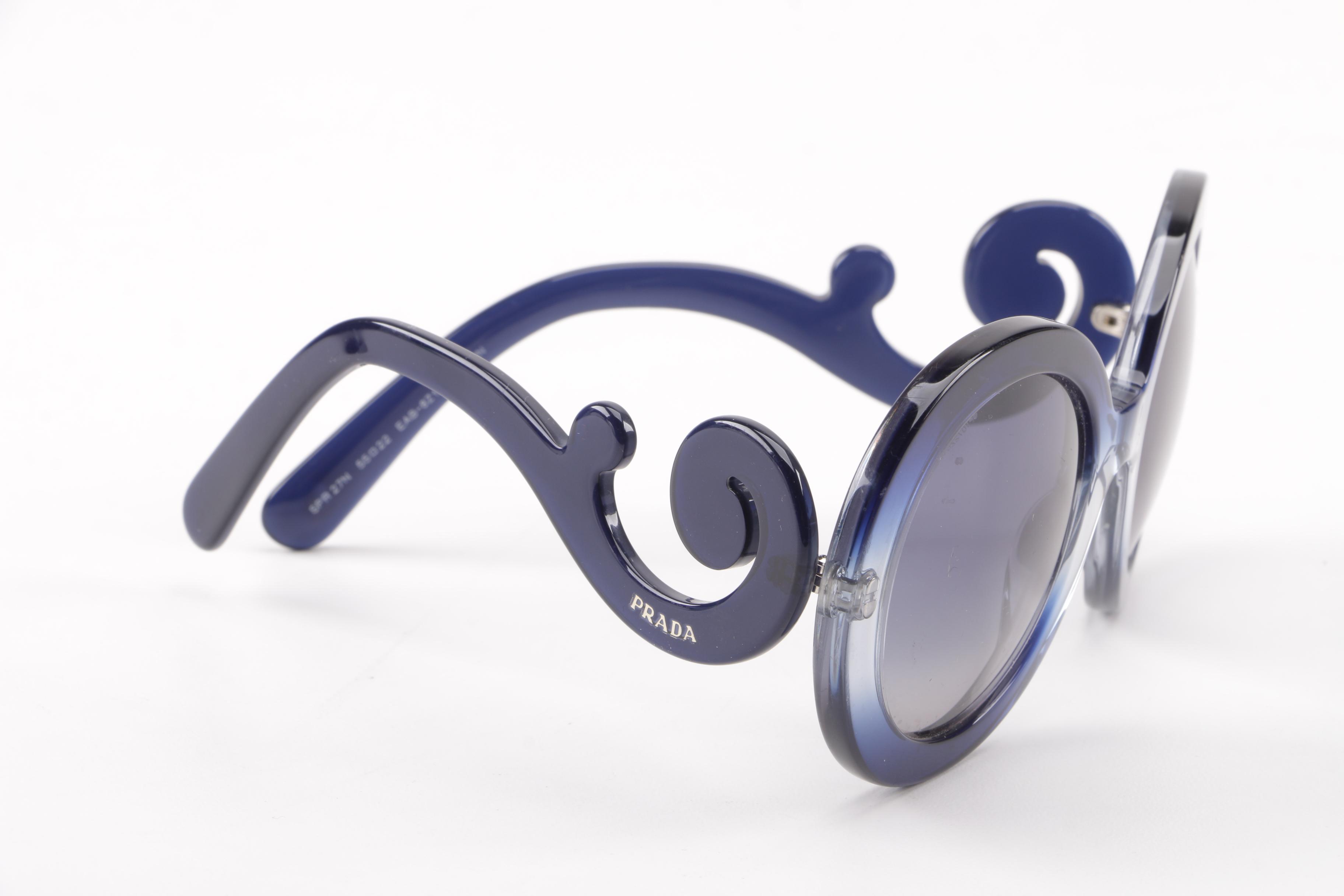 Prada Baroque SPR 27N Blue Semi-Transparent Round Sunglasses