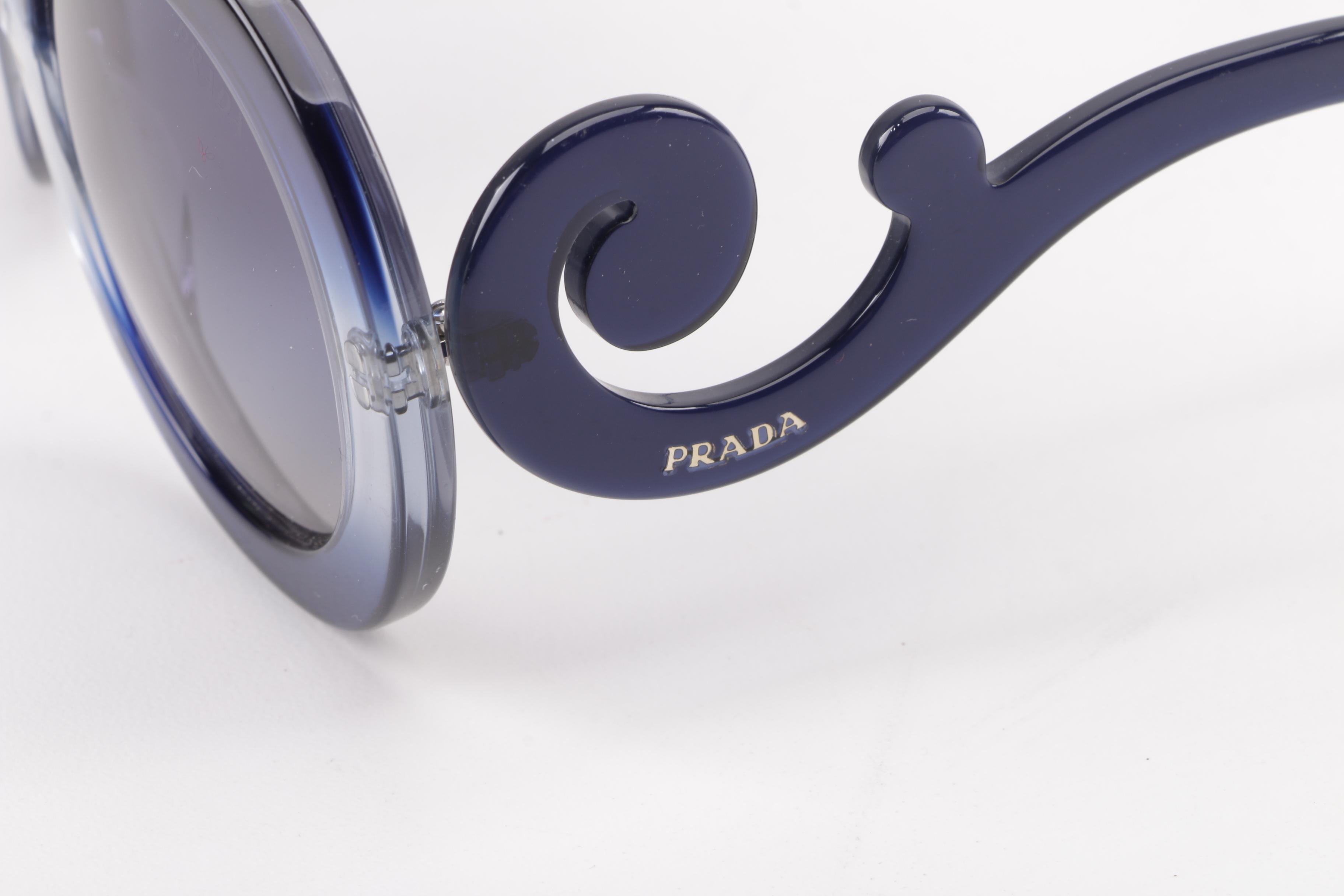 Prada Baroque SPR 27N Blue Semi-Transparent Round Sunglasses