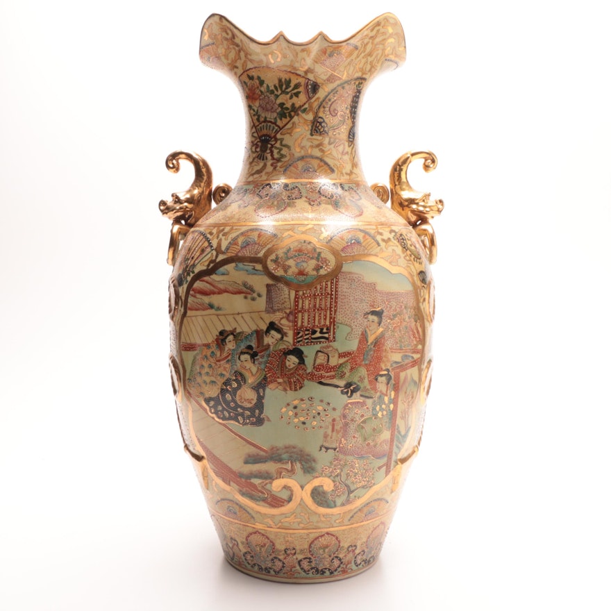 Large Chinese Satsuma Style Ceramic Vase