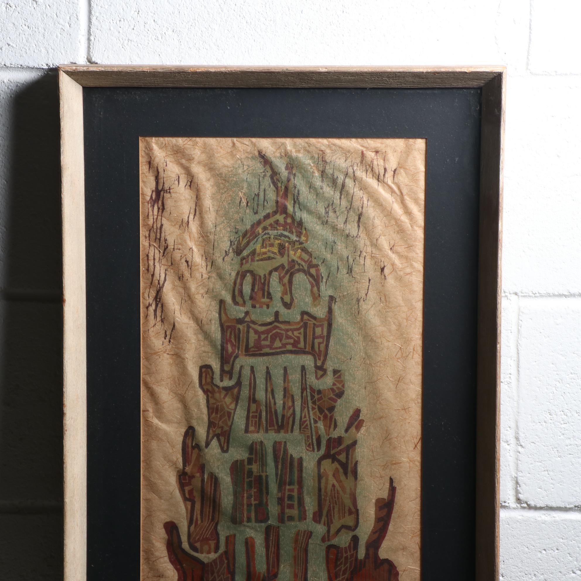 Reba Stewart Woodcut on Handmade Paper "Temple" 1953