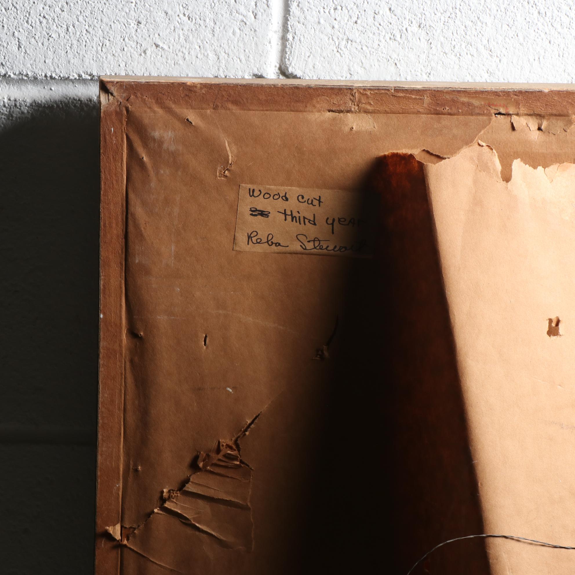 Reba Stewart Woodcut on Handmade Paper "Temple" 1953