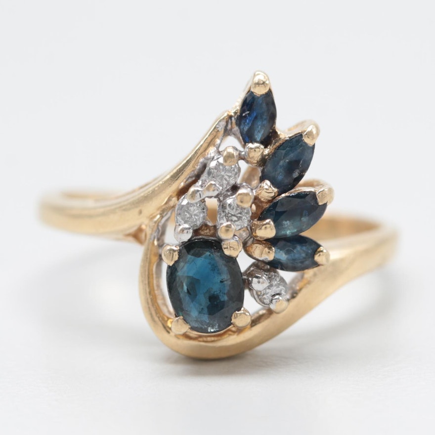 14K Yellow Gold Sapphire and Diamond Ring