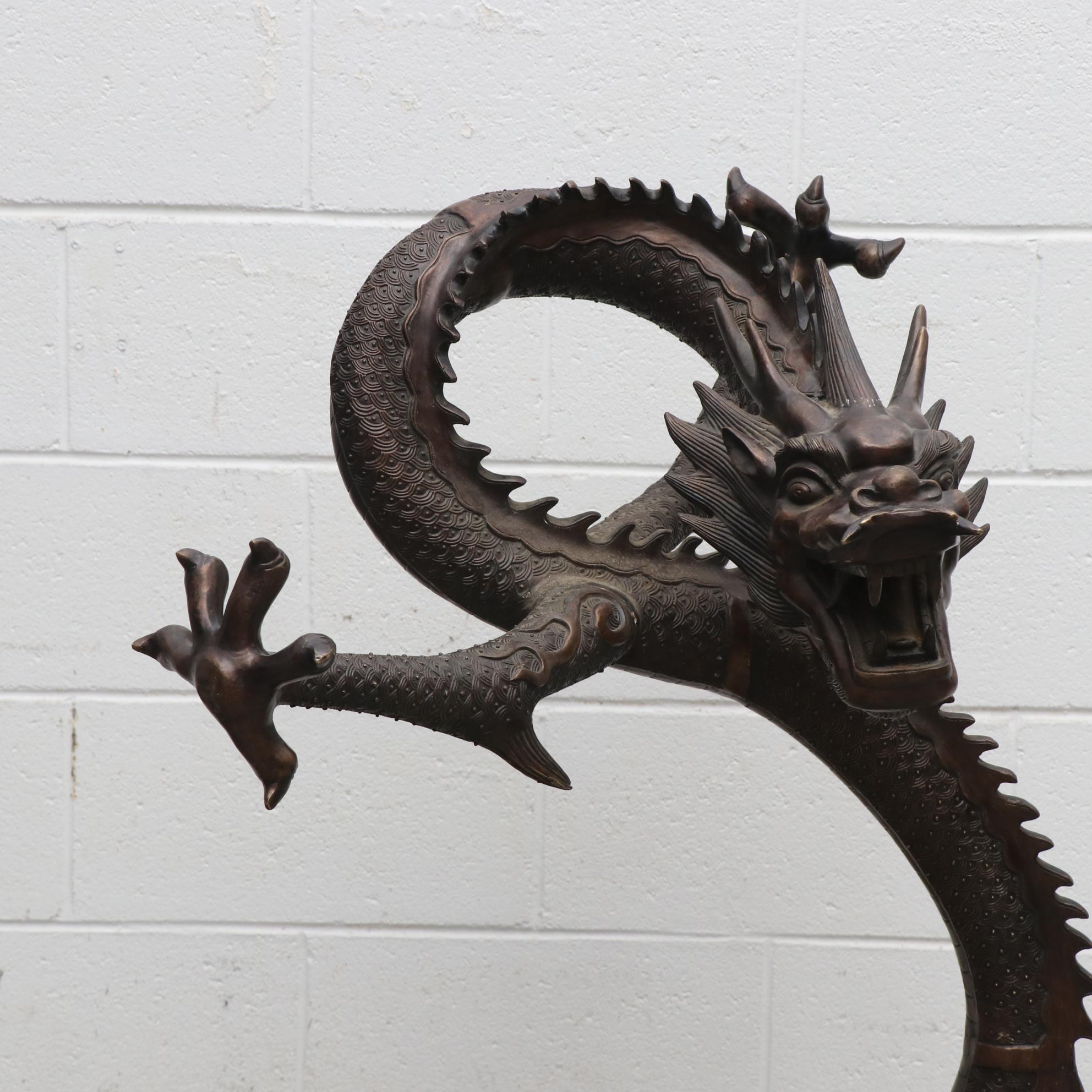 Oversized Chinese Bronze Metallic Dragon Sculpture