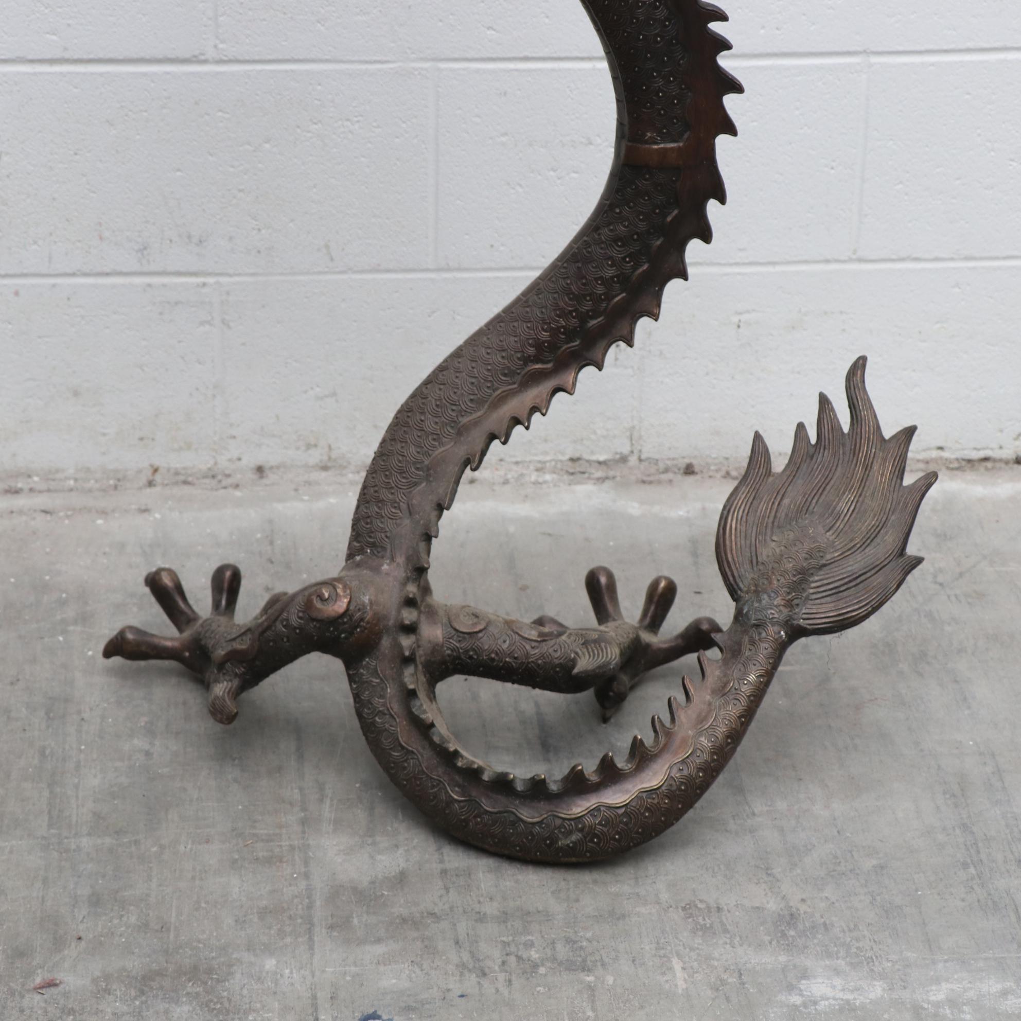 Oversized Chinese Bronze Metallic Dragon Sculpture