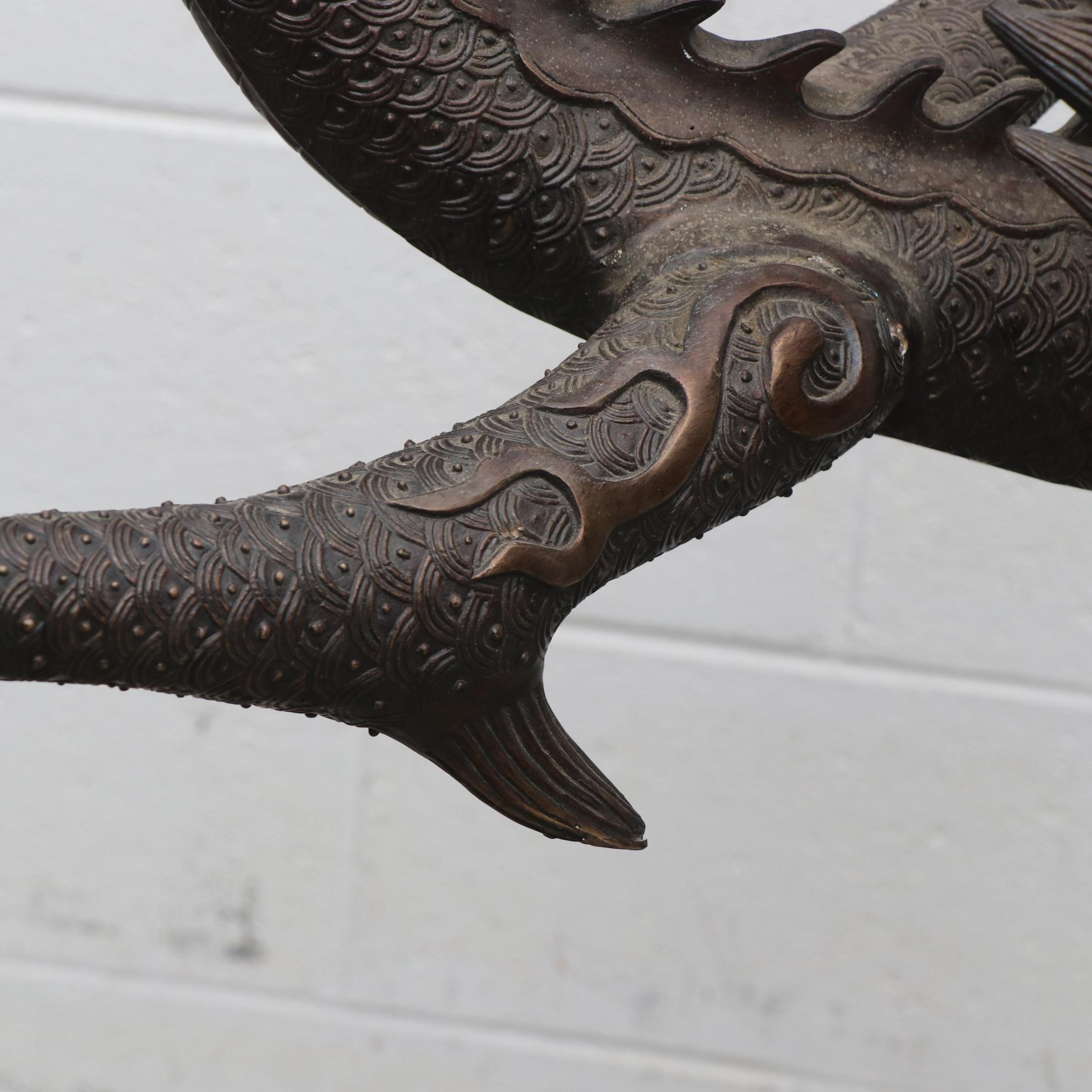 Oversized Chinese Bronze Metallic Dragon Sculpture