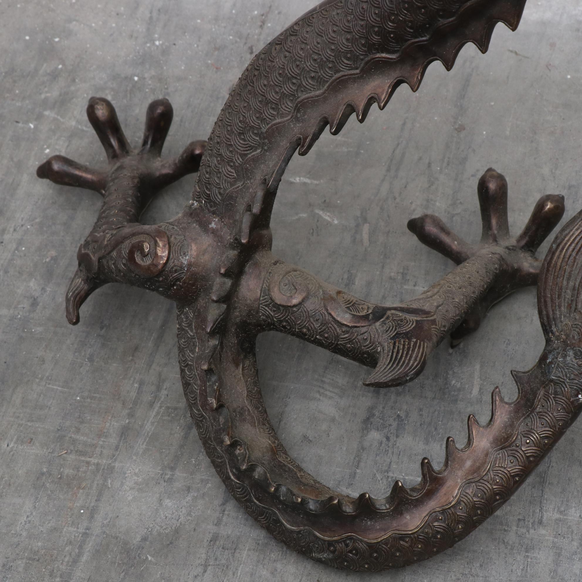 Oversized Chinese Bronze Metallic Dragon Sculpture