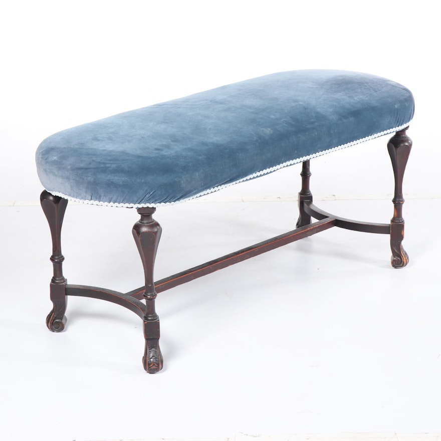 Victorian Style Upholstered Accent Bench, Early/Mid 20th Century