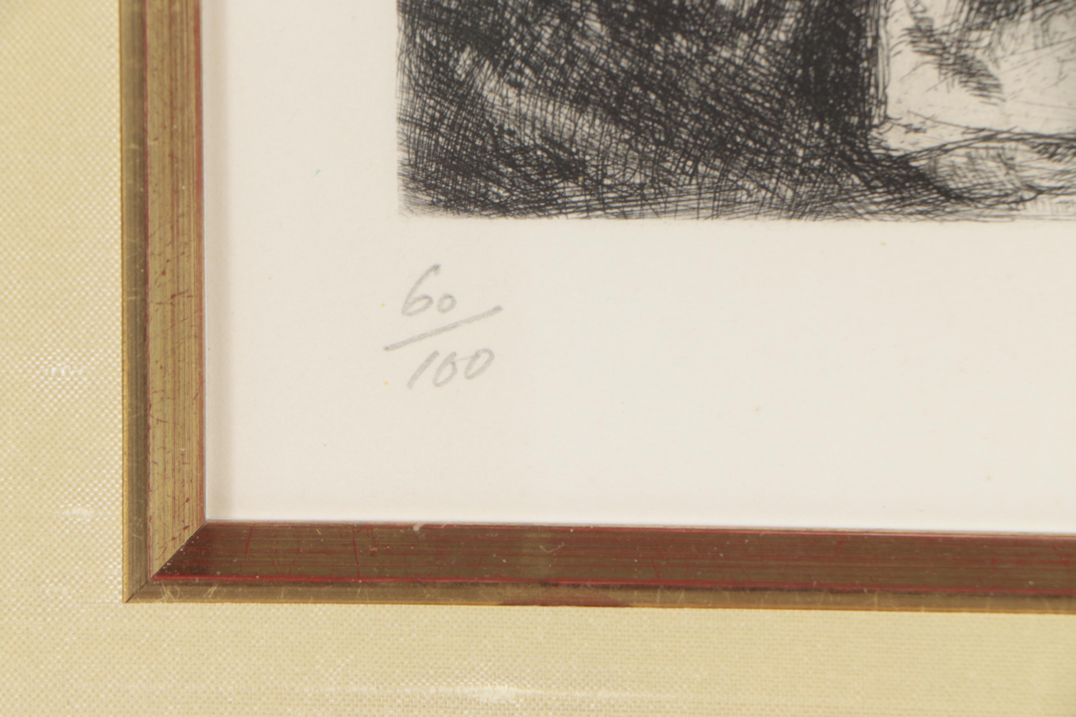 Marc Chagall 1958 Etching with Watercolor from "Bible"