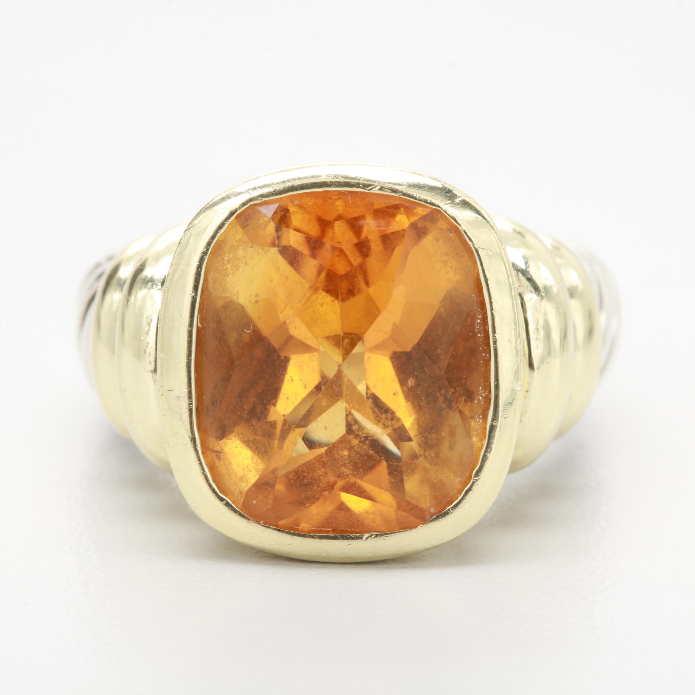 David Yurman Sterling Silver "Cable Collection" Citrine Ring