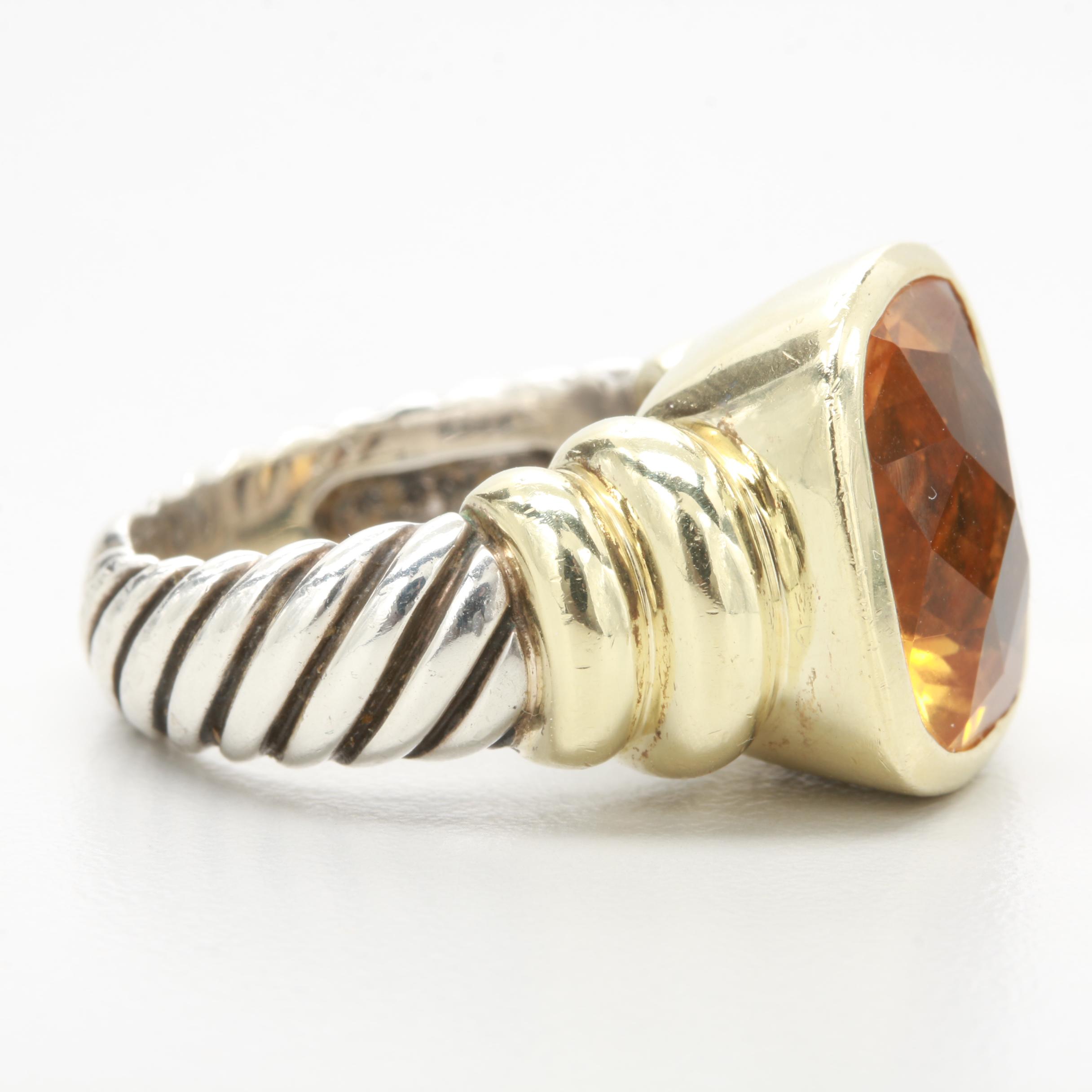 David Yurman Sterling Silver "Cable Collection" Citrine Ring