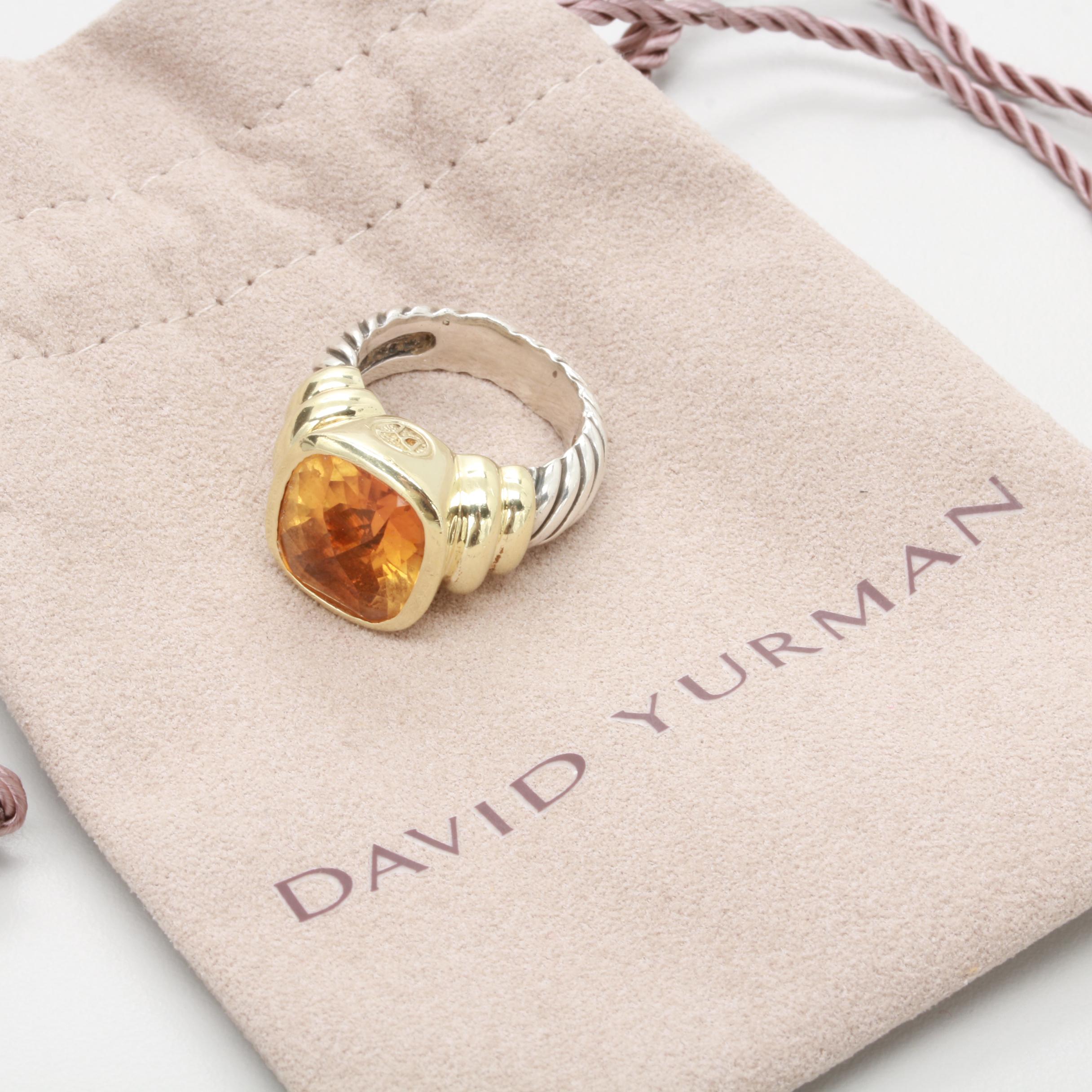 David Yurman Sterling Silver "Cable Collection" Citrine Ring