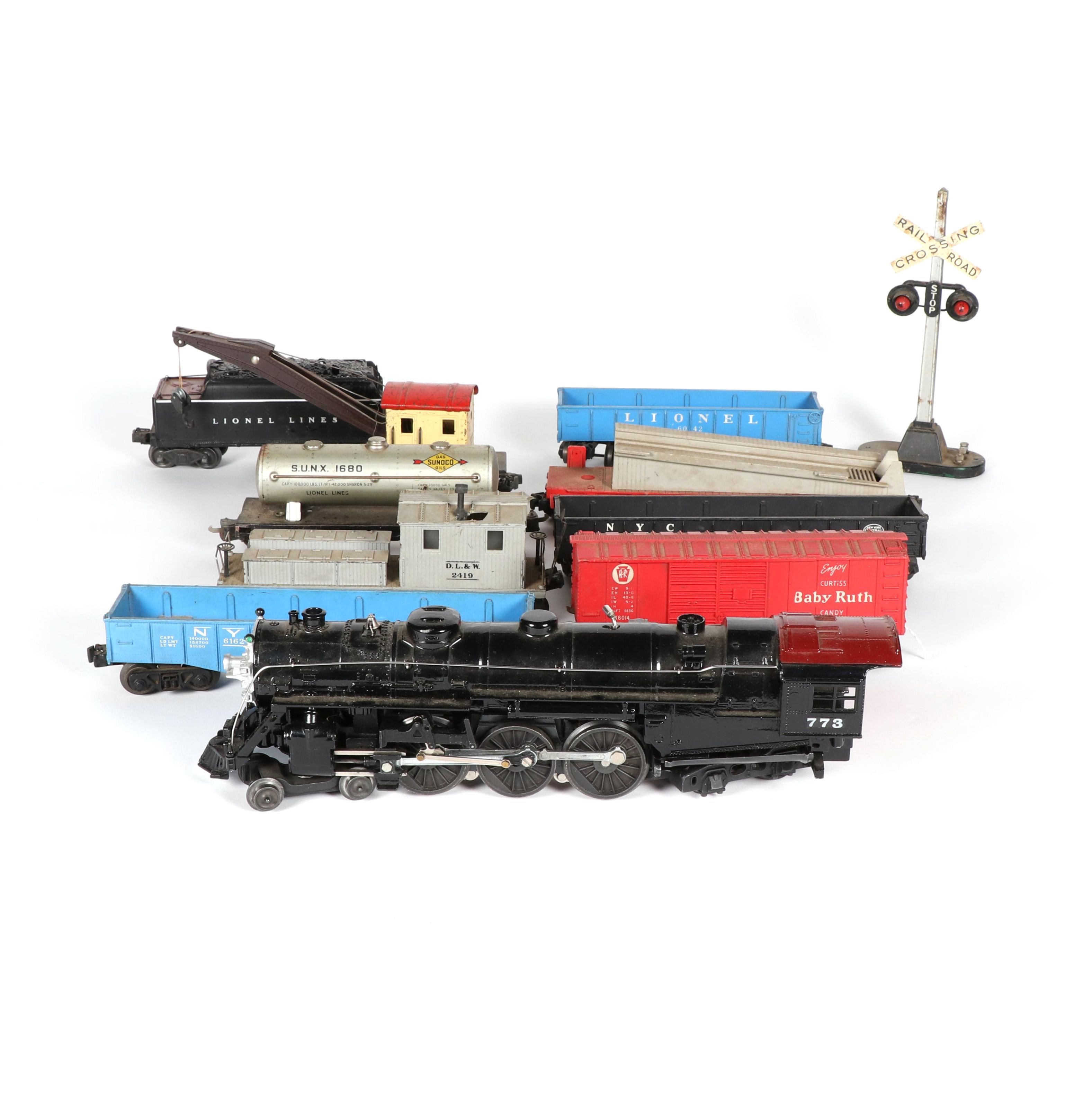 Lionel Train Cars and Accessories including Hudson Type Locomotive
