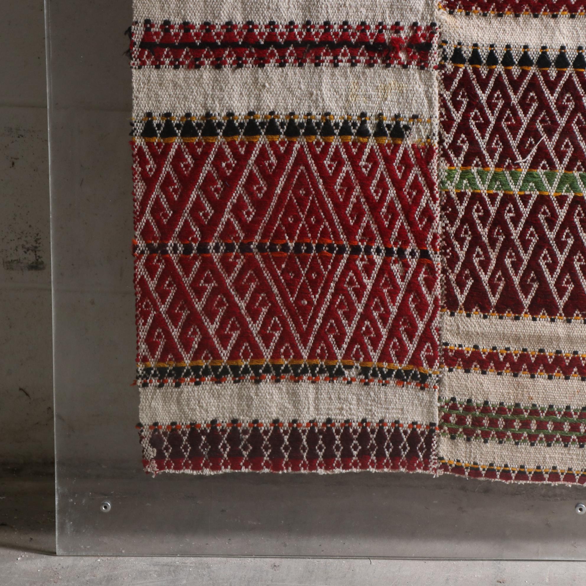Handwoven Turkish Konya Wool Yastik Displayed in Plexiglass