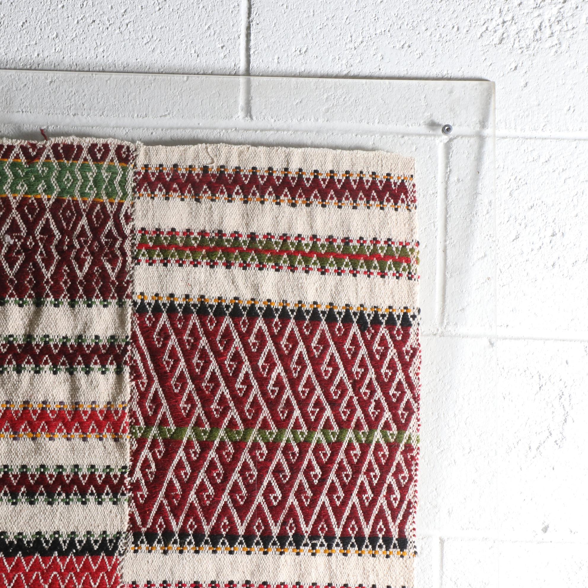 Handwoven Turkish Konya Wool Yastik Displayed in Plexiglass