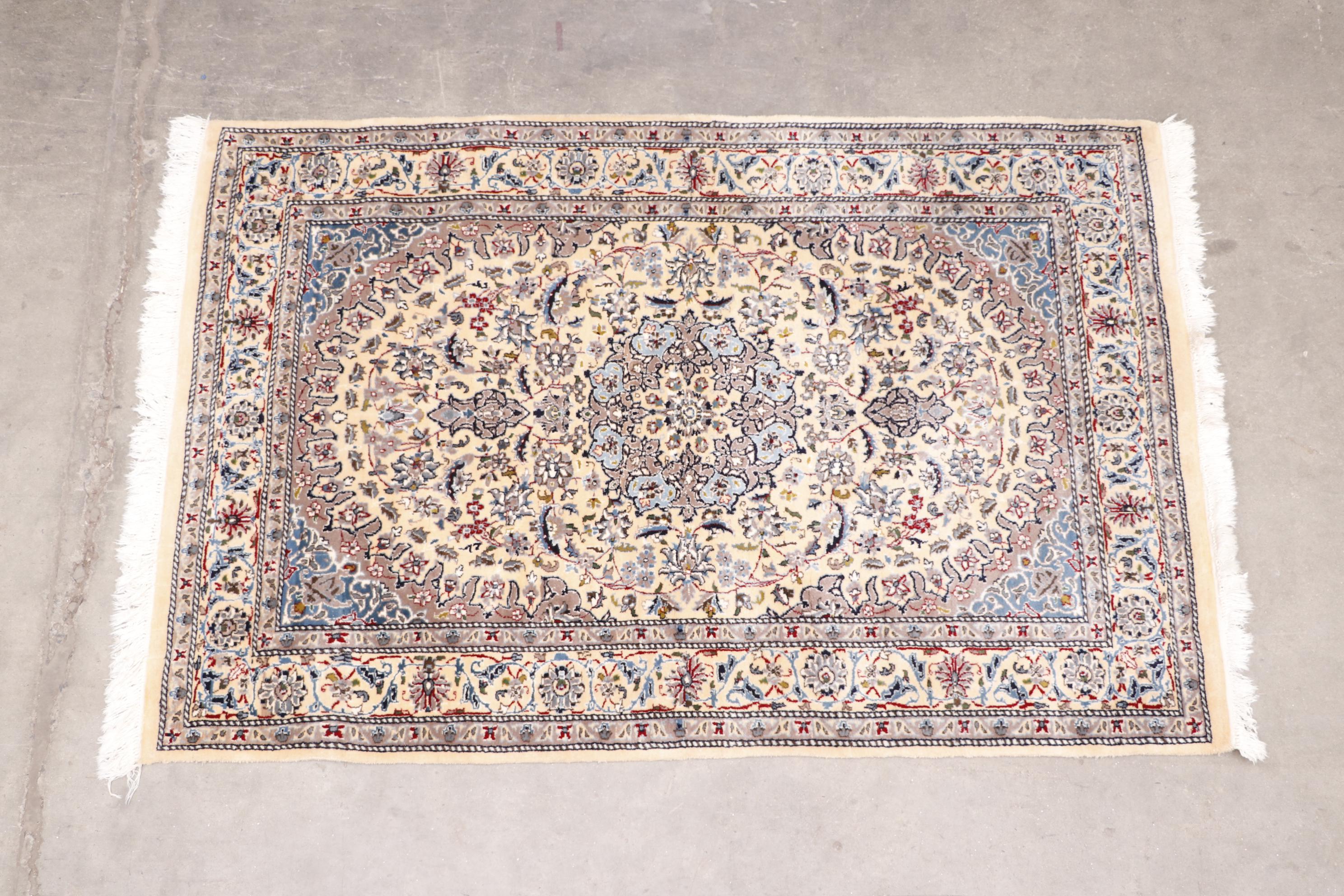 Finely Hand-Knotted Persian Nain Wool Rug