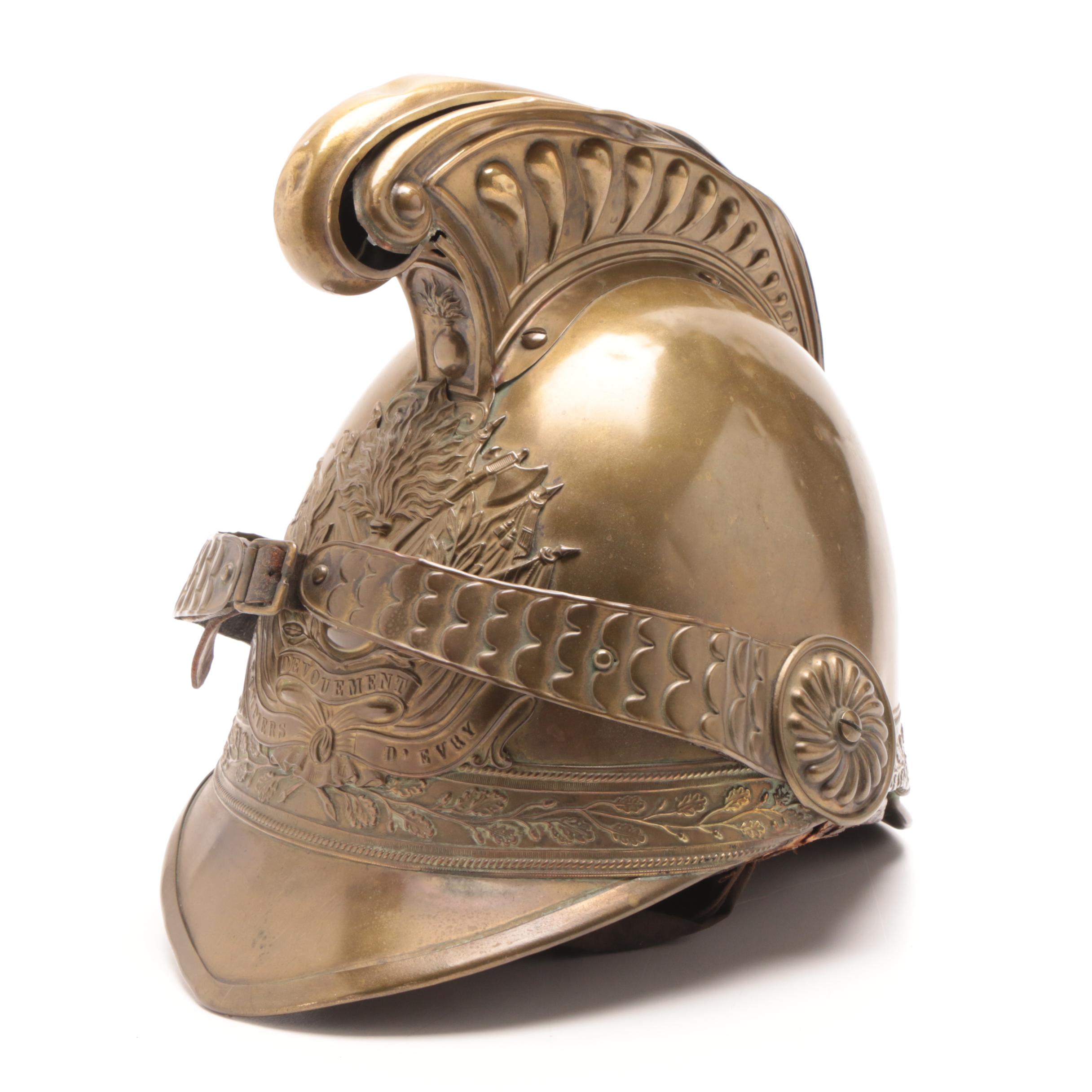 Antique French Fireman's Brass Helmet