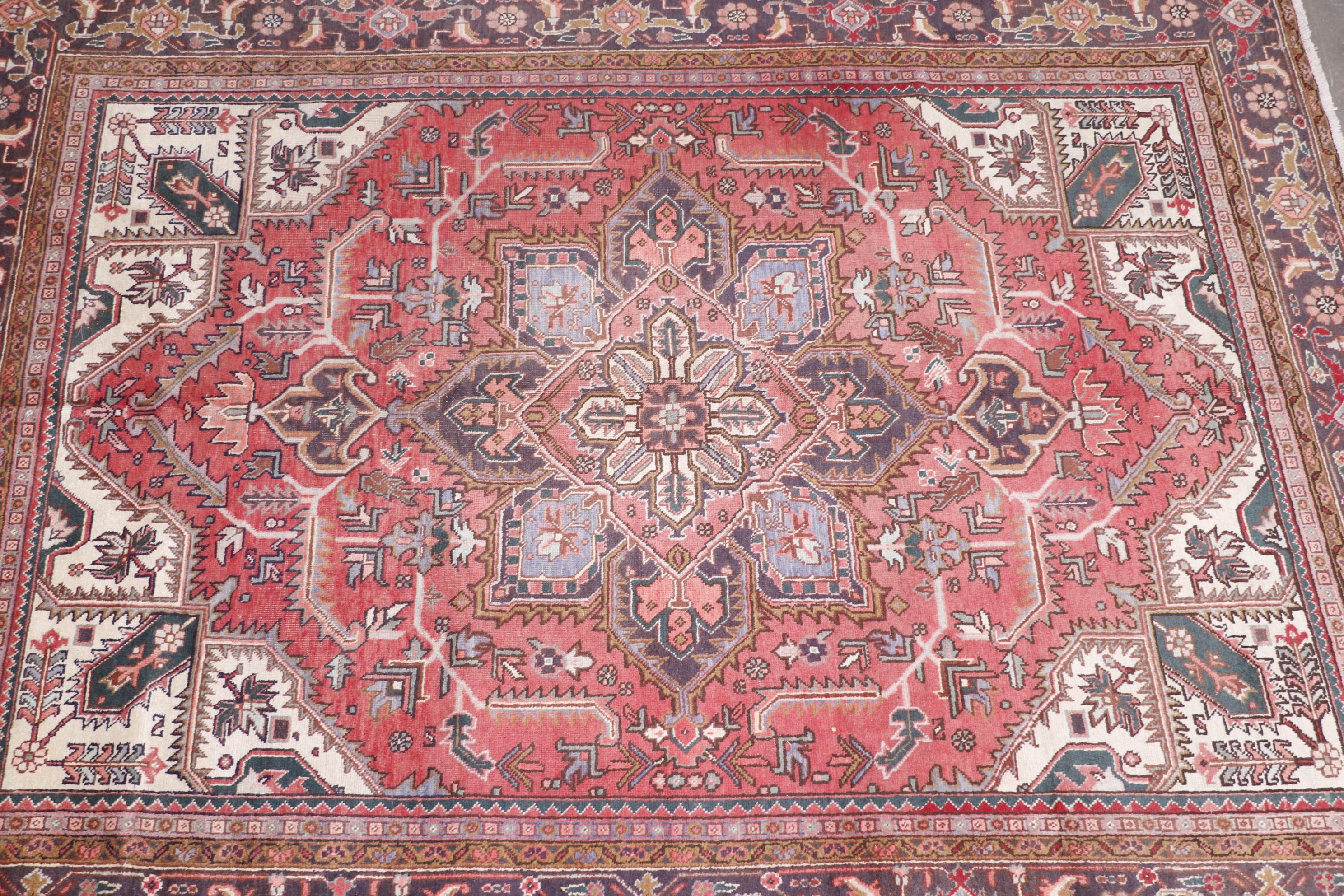 Hand-Knotted Persian Heriz Wool Room Sized Rug