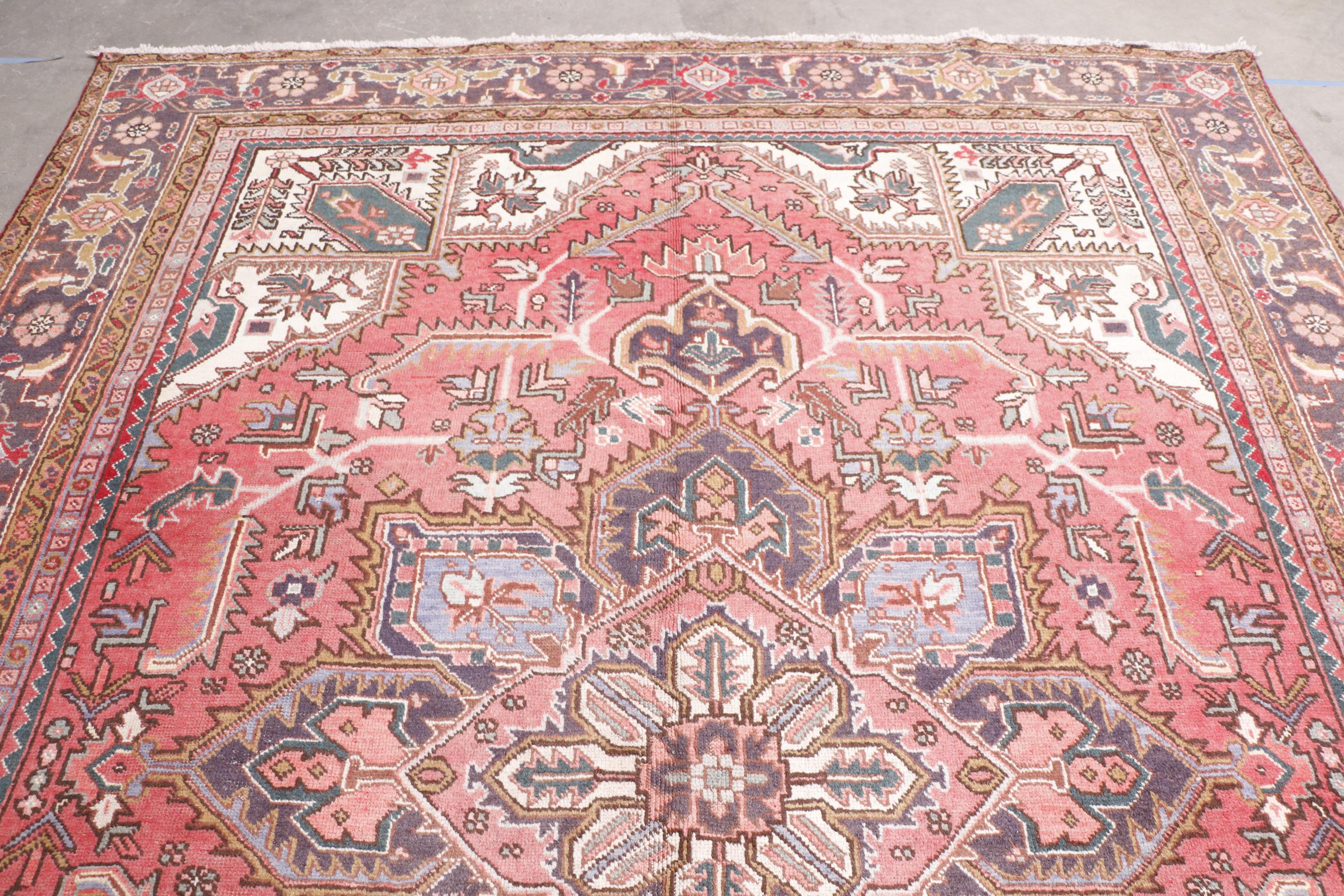 Hand-Knotted Persian Heriz Wool Room Sized Rug