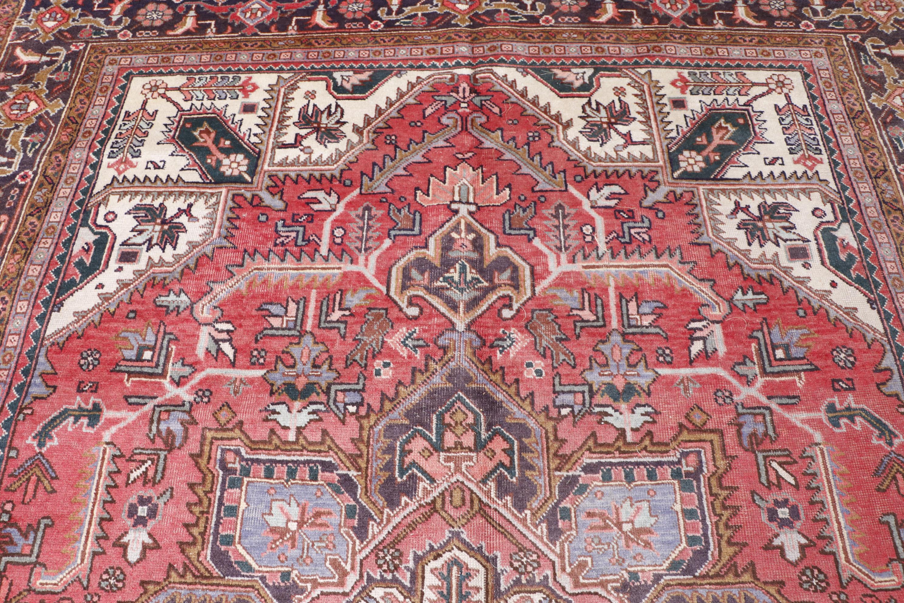Hand-Knotted Persian Heriz Wool Room Sized Rug
