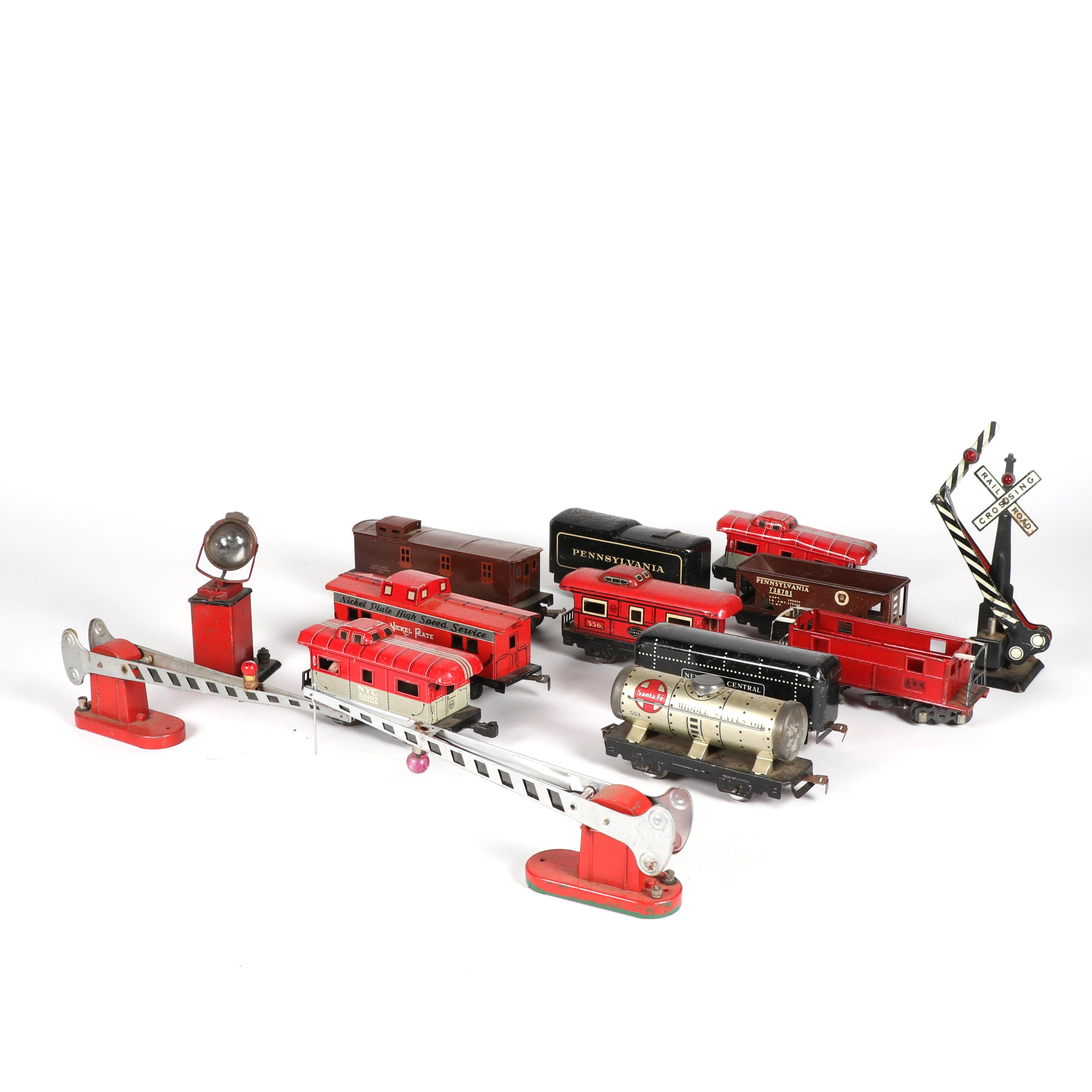 Tinplate Marx Train Cars with Accessories including Lionel, c. 1950s