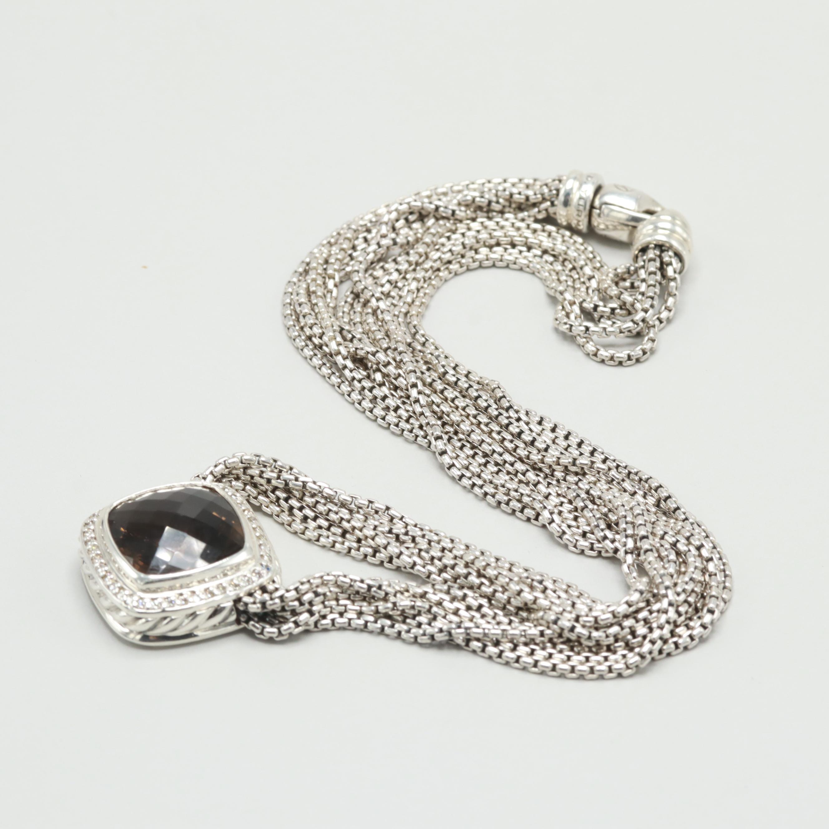 David Yurman "Albion Collection" Sterling Silver Quartz and Diamond Necklace