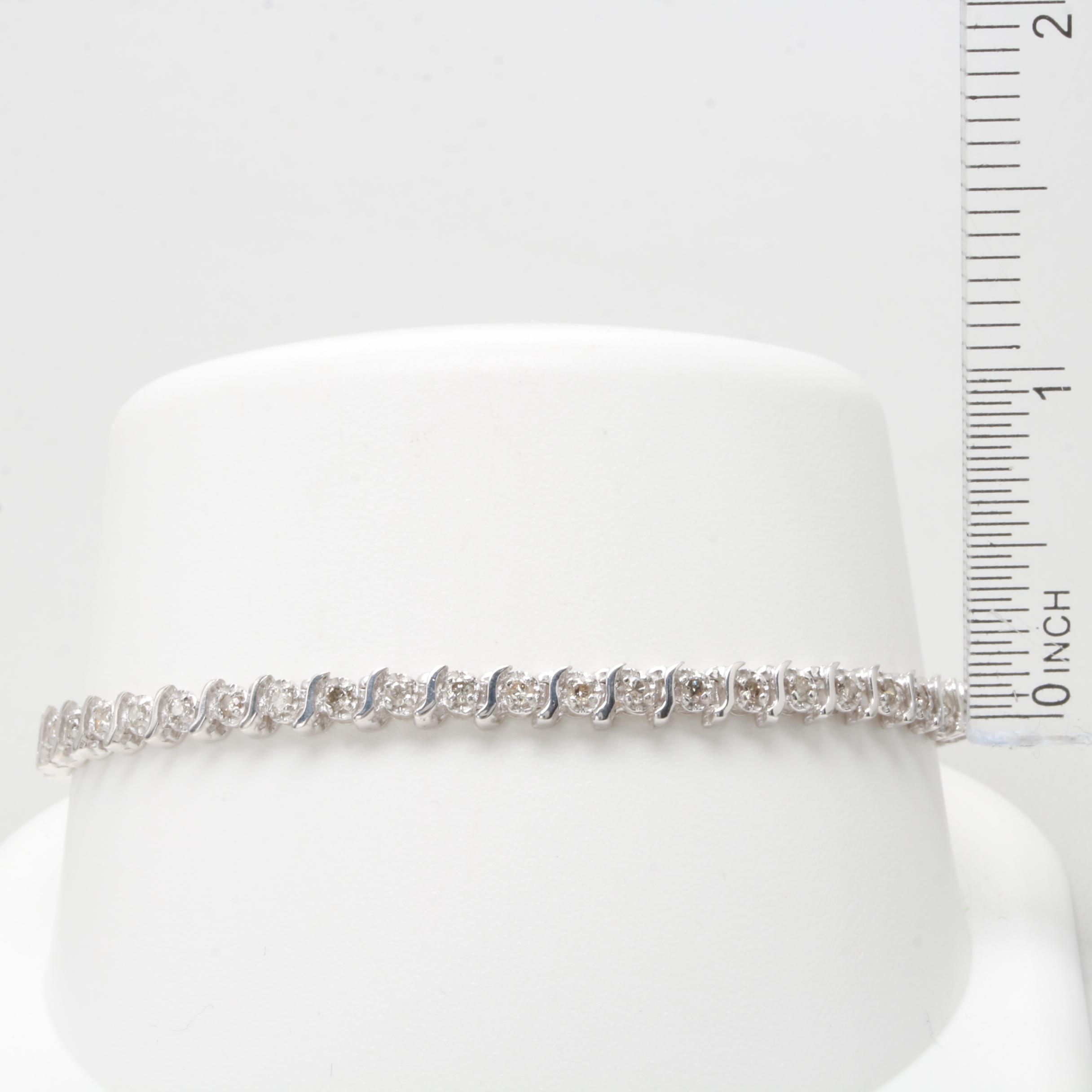 14K White Gold 0.92 CTW Diamond Bracelet