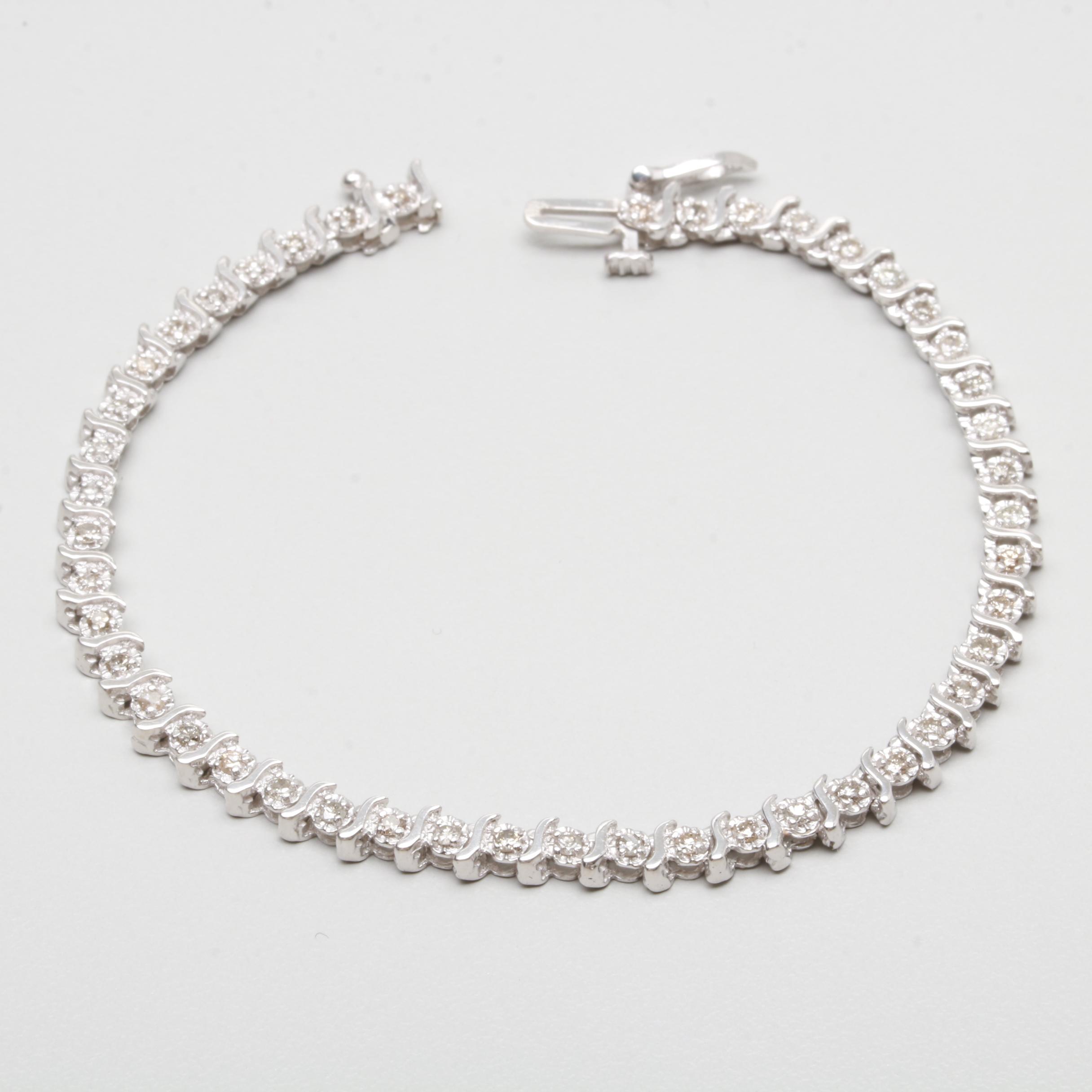 14K White Gold 0.92 CTW Diamond Bracelet