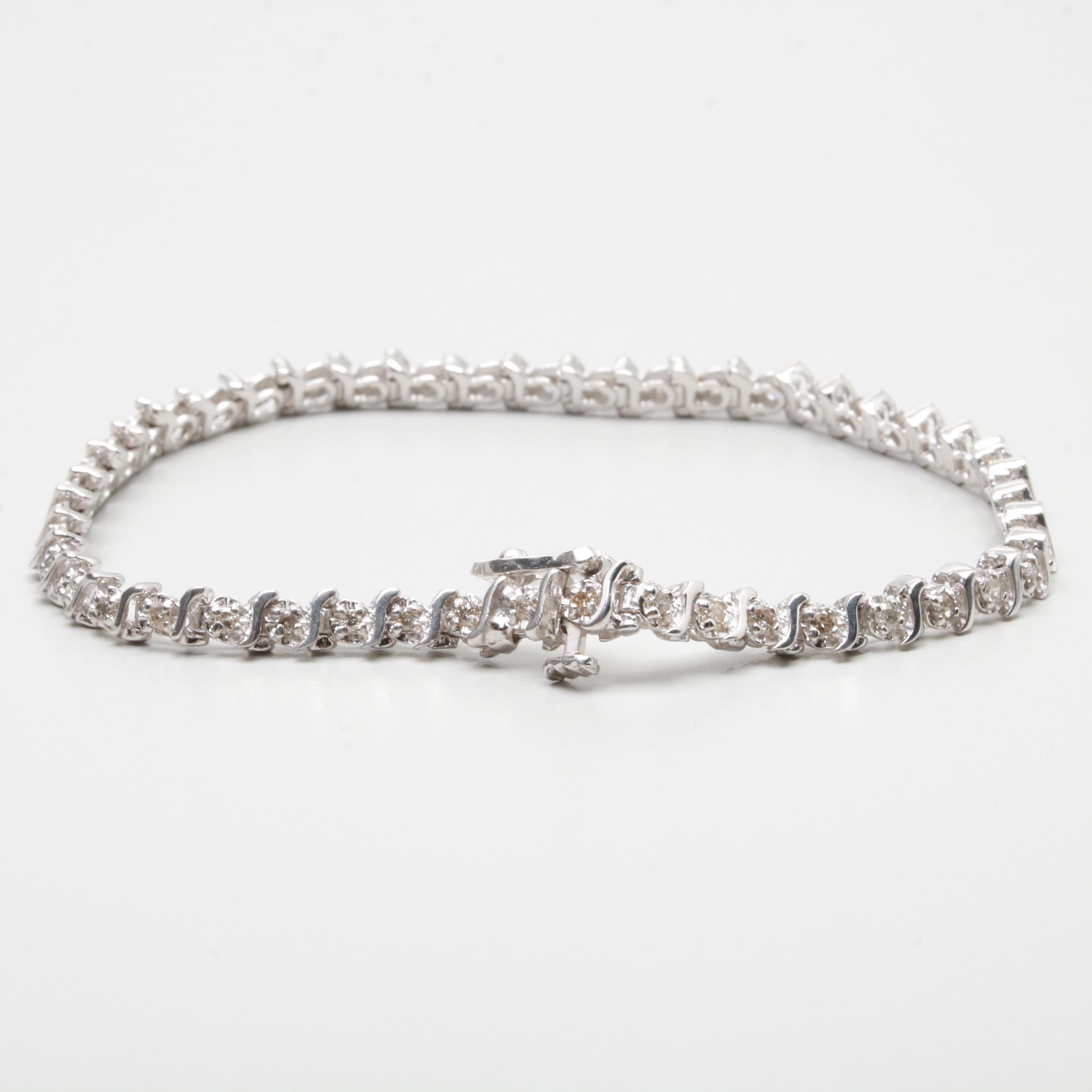 14K White Gold 0.92 CTW Diamond Bracelet