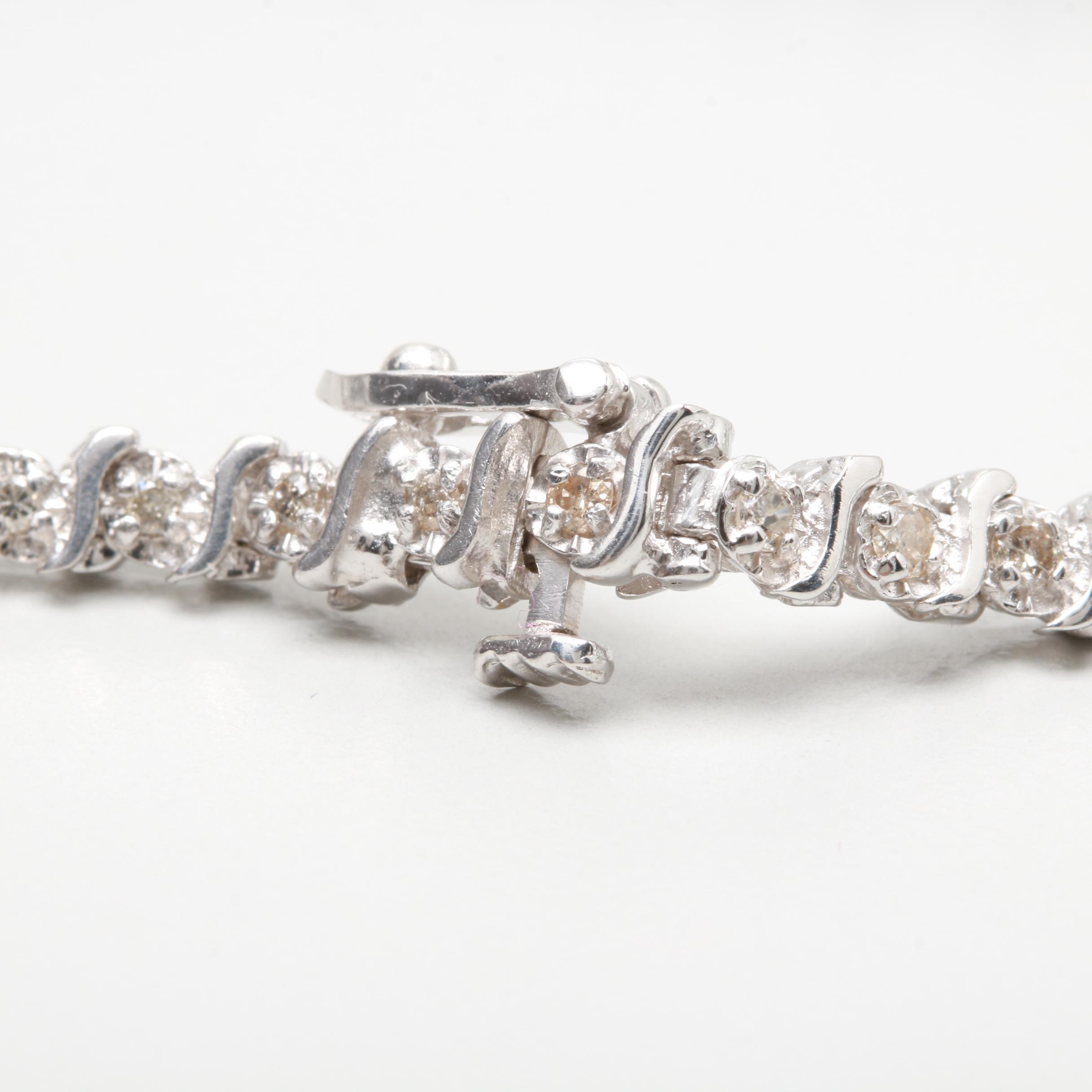 14K White Gold 0.92 CTW Diamond Bracelet