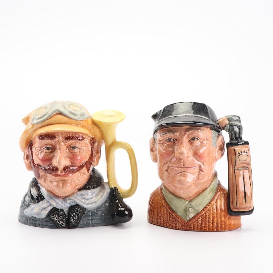 Vintage Royal Doulton "Veteran Motorist" and "Golfer" Character Jugs