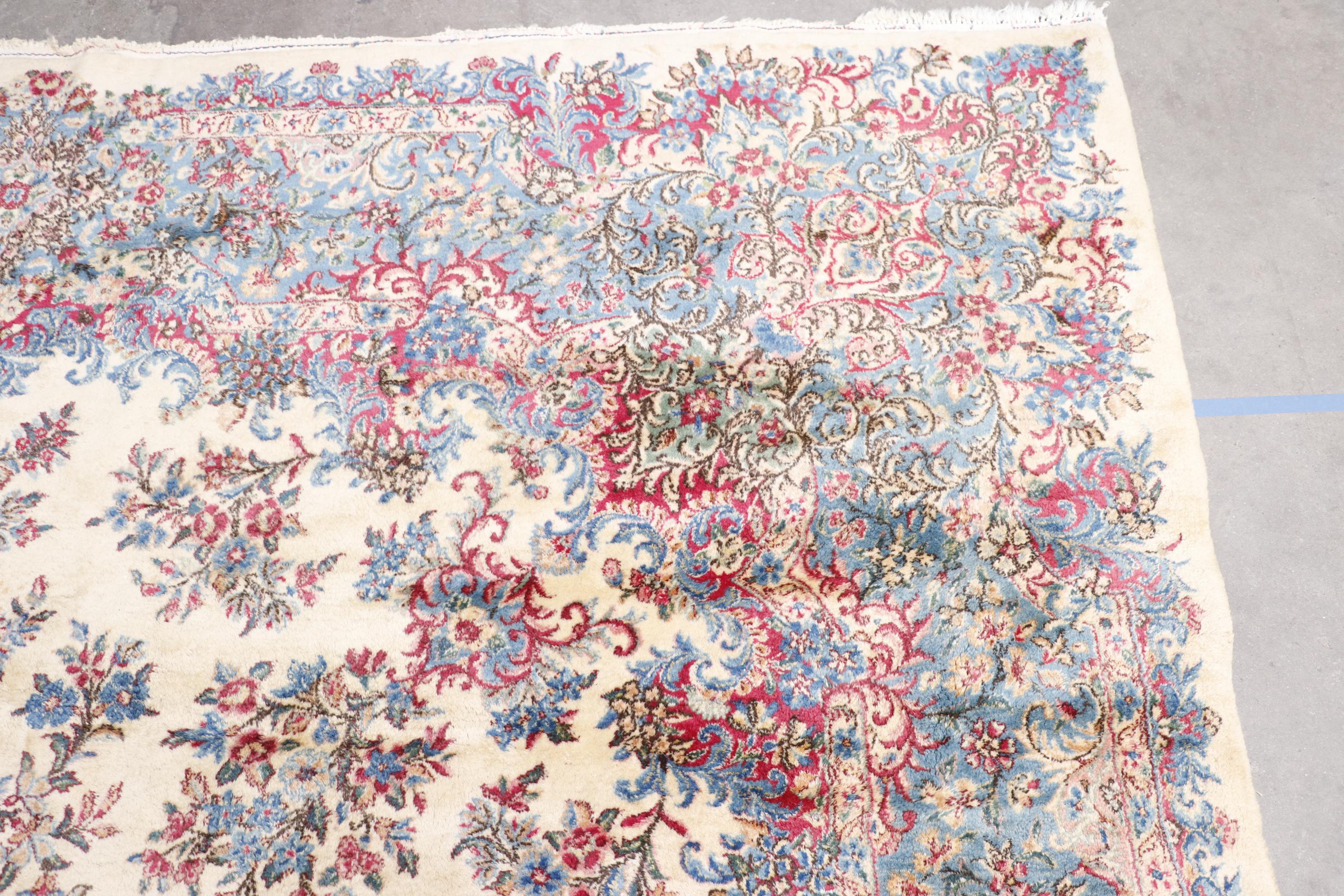 Semi-Antique Hand-Knotted Persian Kerman Wool Palace Sized Rug