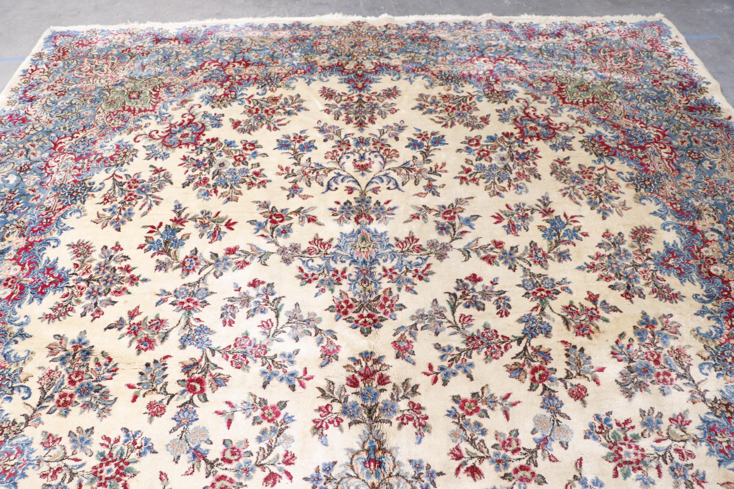 Semi-Antique Hand-Knotted Persian Kerman Wool Palace Sized Rug