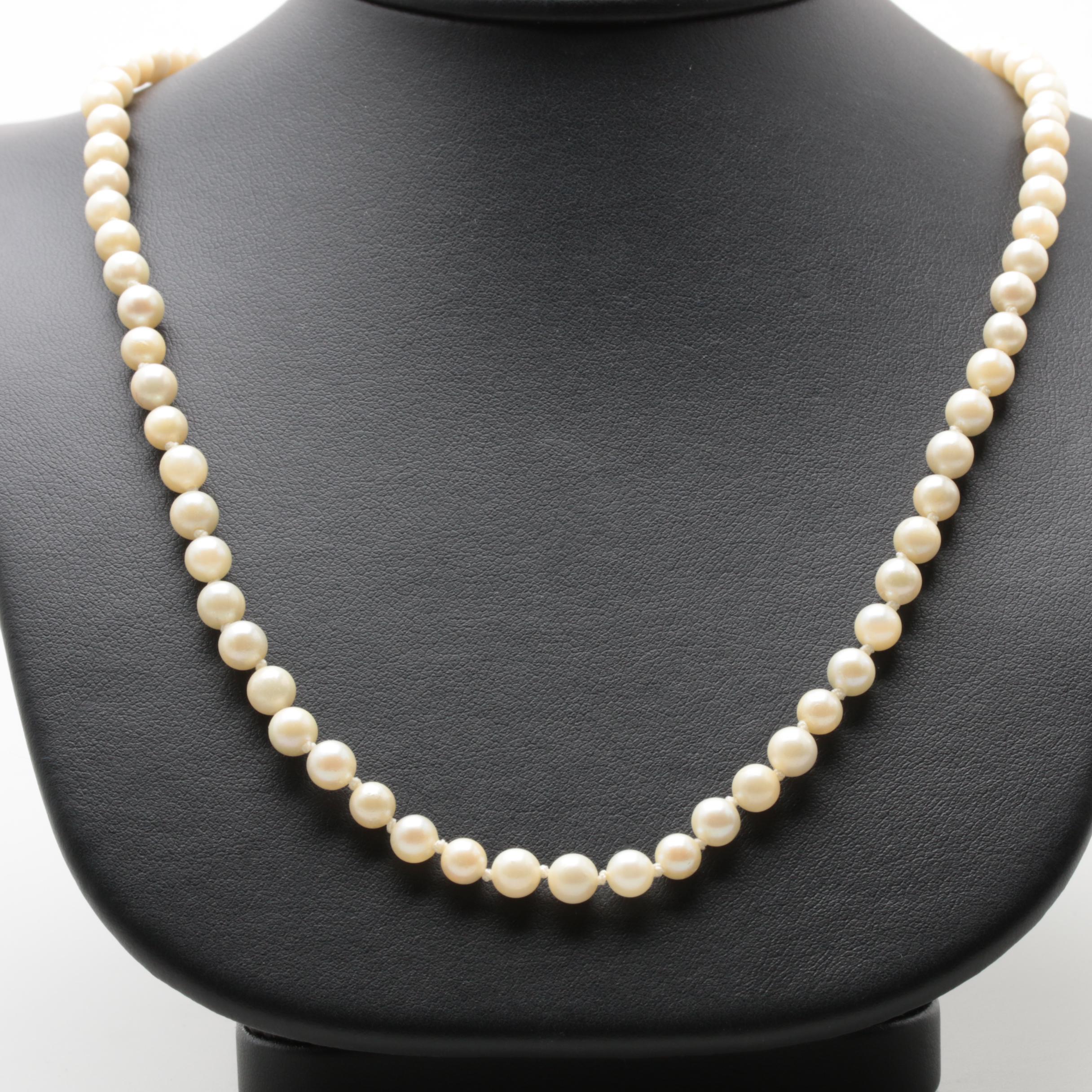 14K Yellow Gold Cultured Pearl Strand Necklace and Earrings