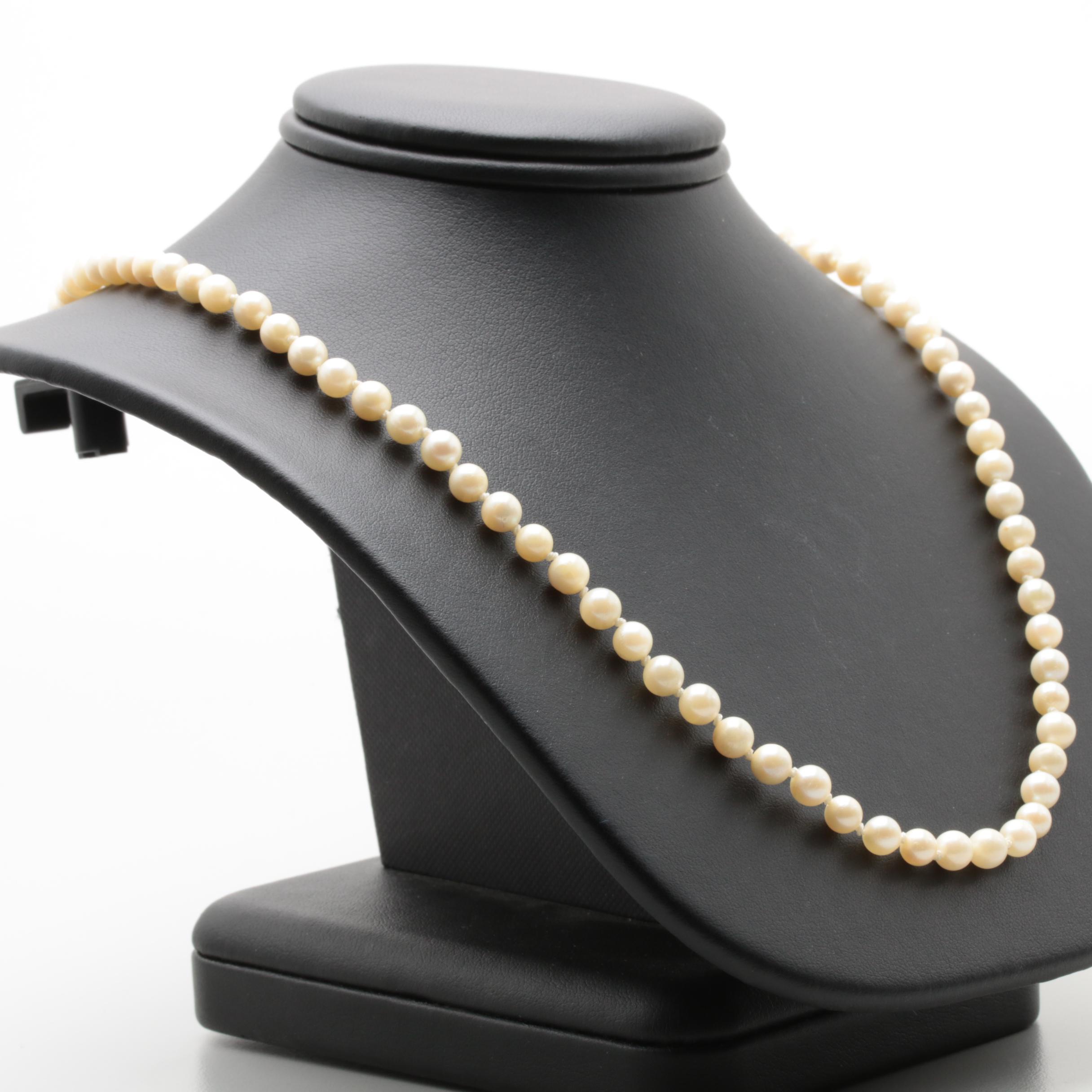 14K Yellow Gold Cultured Pearl Strand Necklace and Earrings