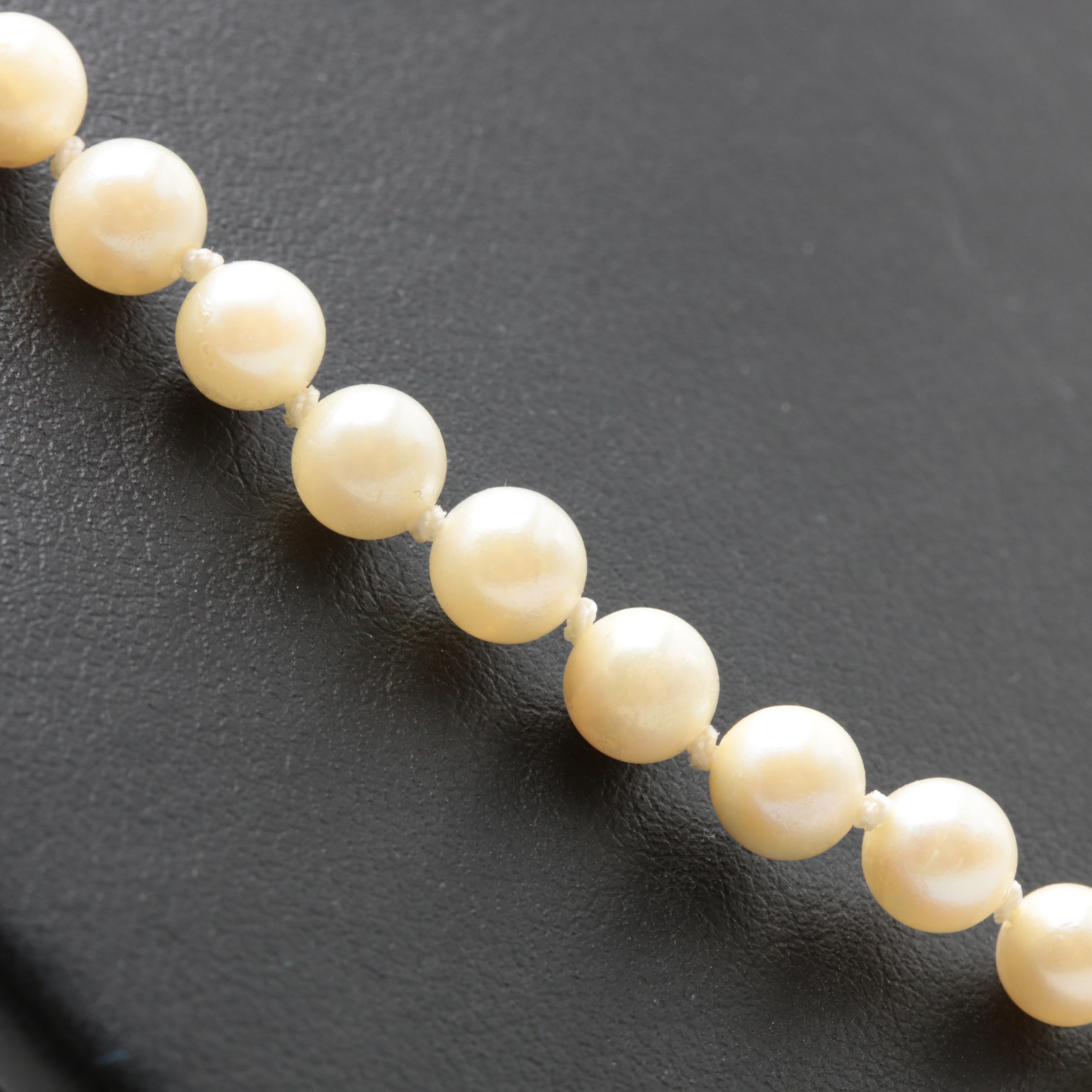 14K Yellow Gold Cultured Pearl Strand Necklace and Earrings