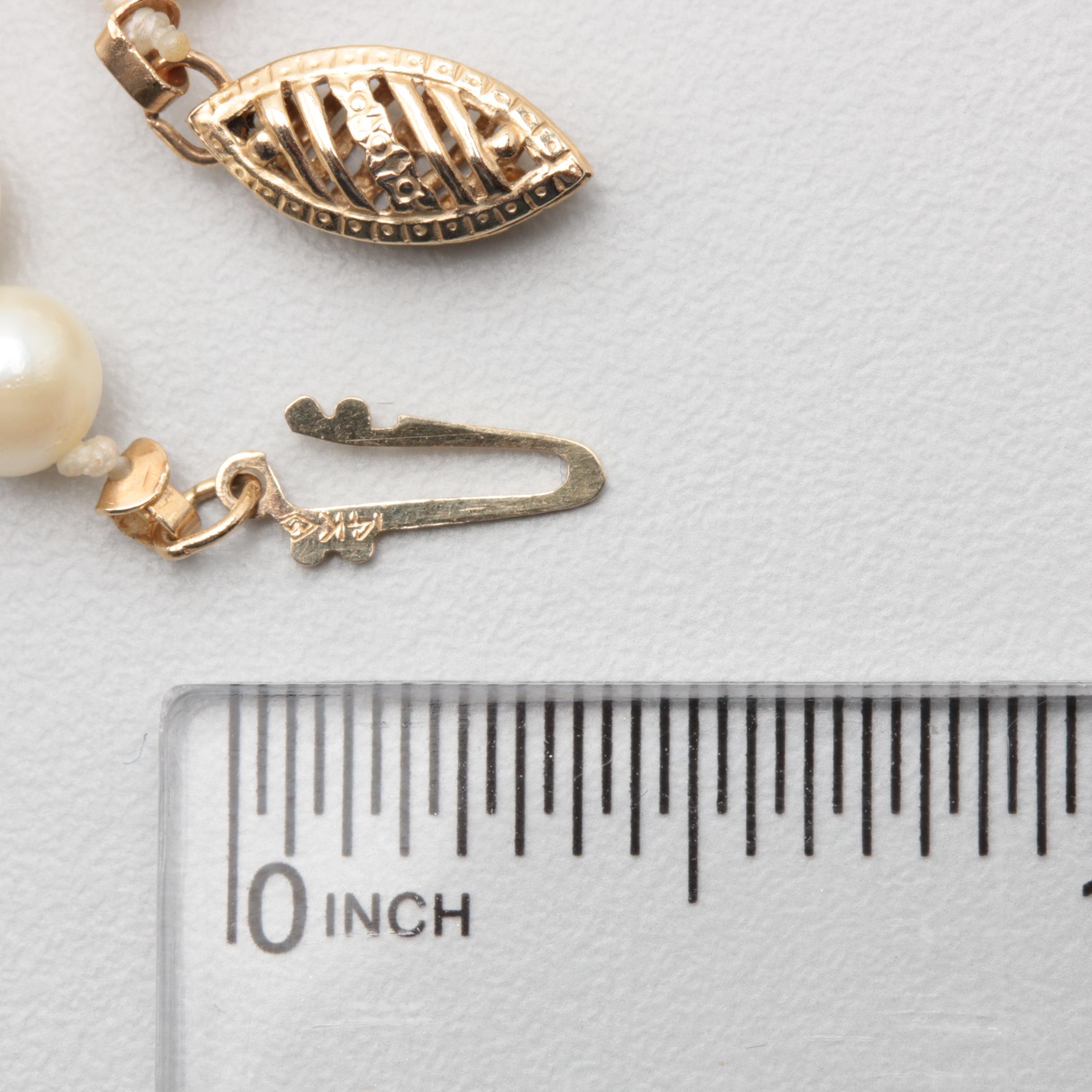 14K Yellow Gold Cultured Pearl Strand Necklace and Earrings