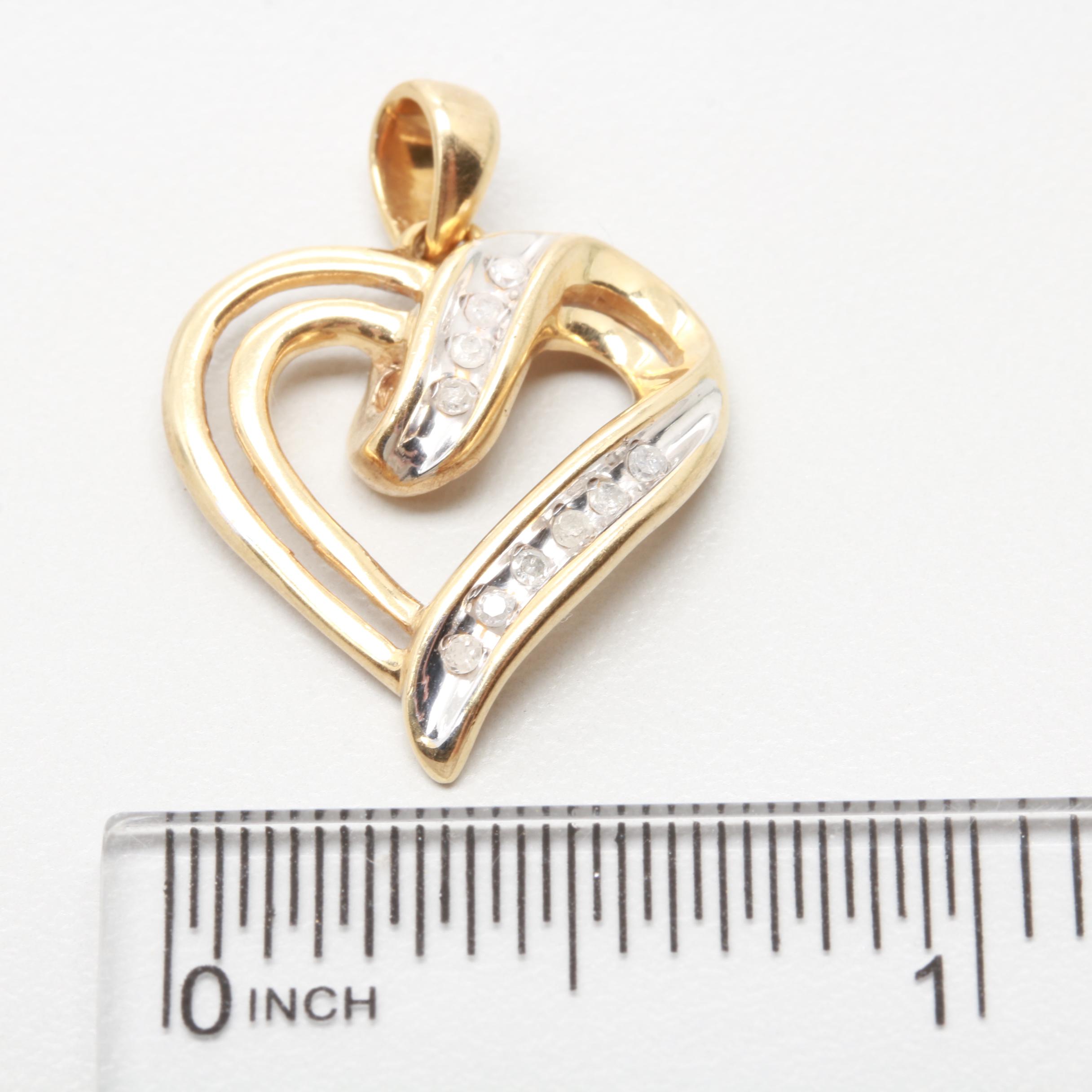 10K Yellow Gold Diamond Heart Pendant