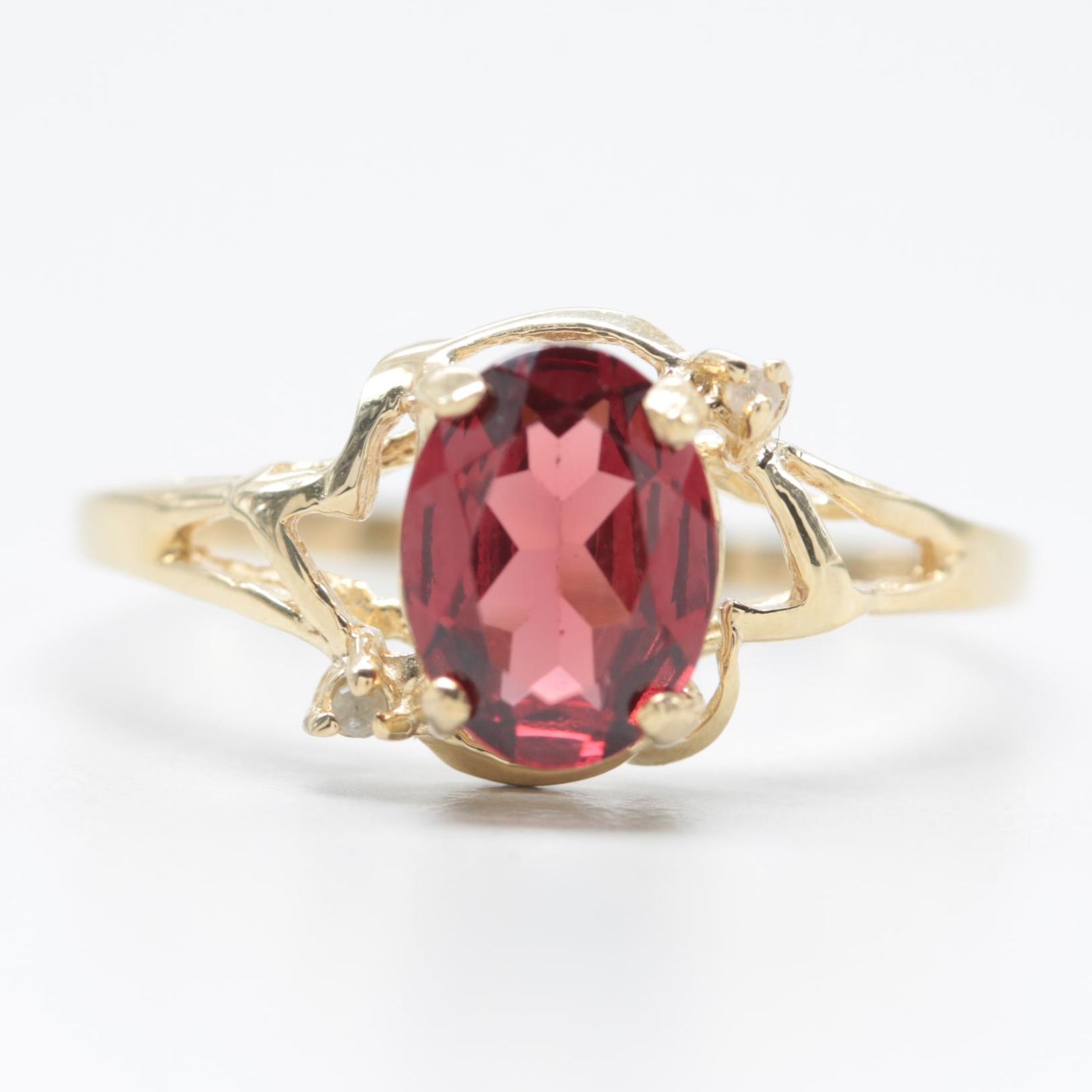 10K Yellow Gold Garnet and Diamond Ring