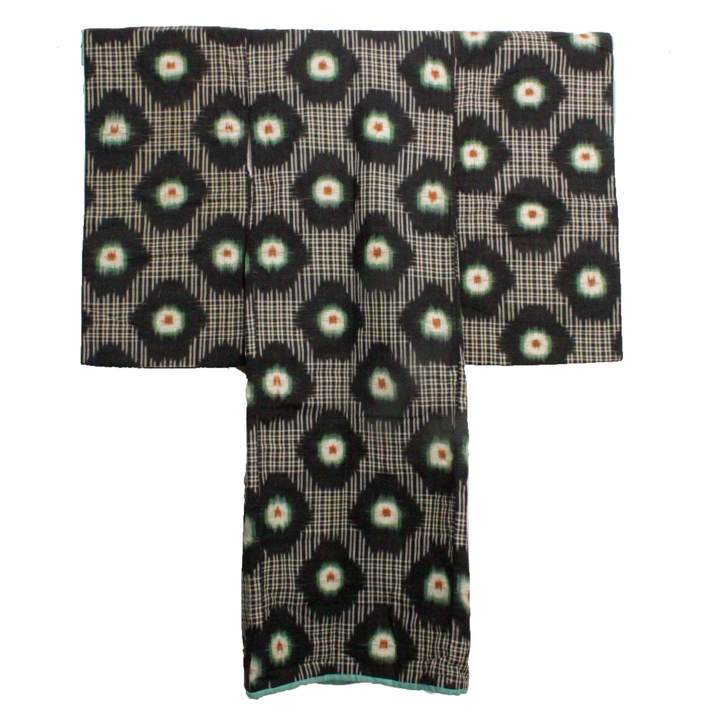 Child's Circa 1890 Antique Handwoven Ikat Silk Winter Furisode Kimono